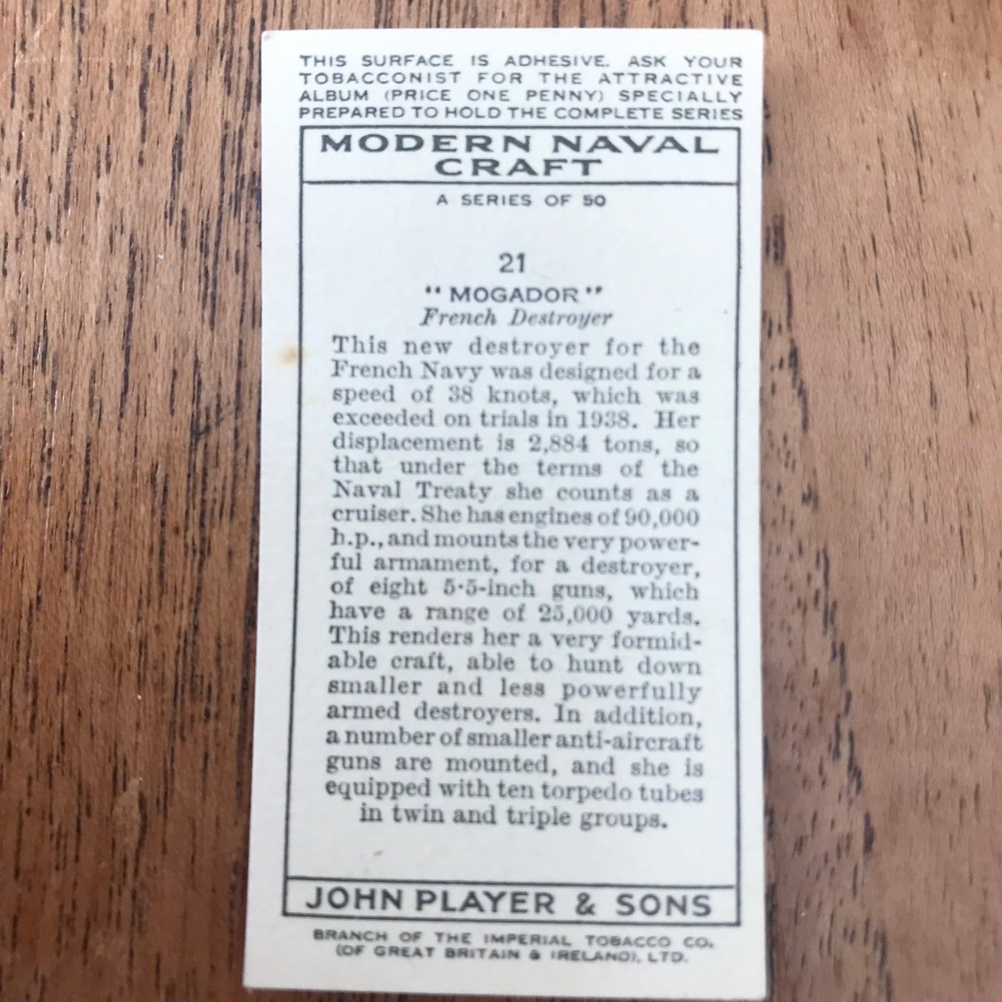 Modern Naval Craft. Players Cigarette Cards. 1939. Sold individually - take your pick. 1930s navy memorabilia.