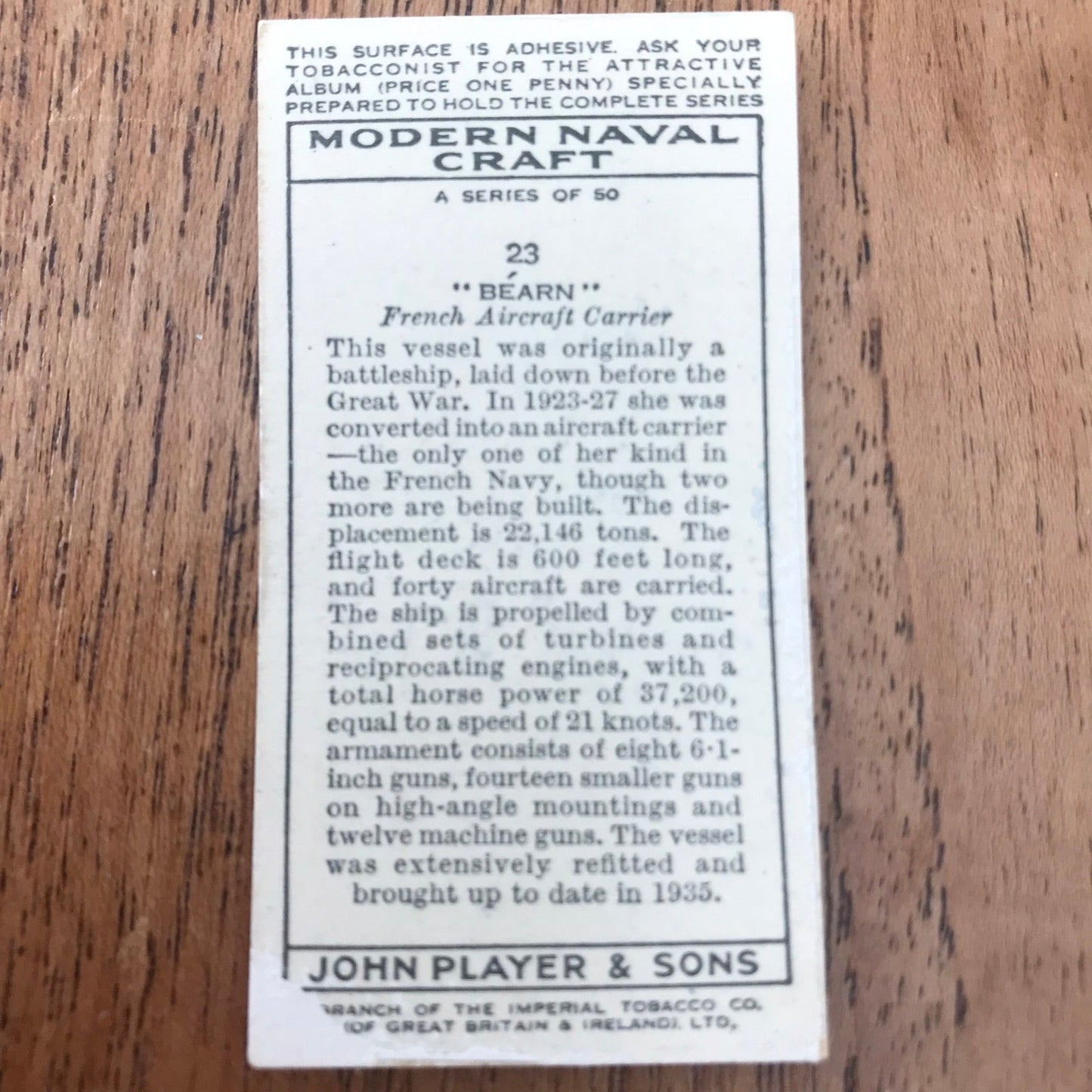 Modern Naval Craft. Players Cigarette Cards. 1939. Sold individually - take your pick. 1930s navy memorabilia.