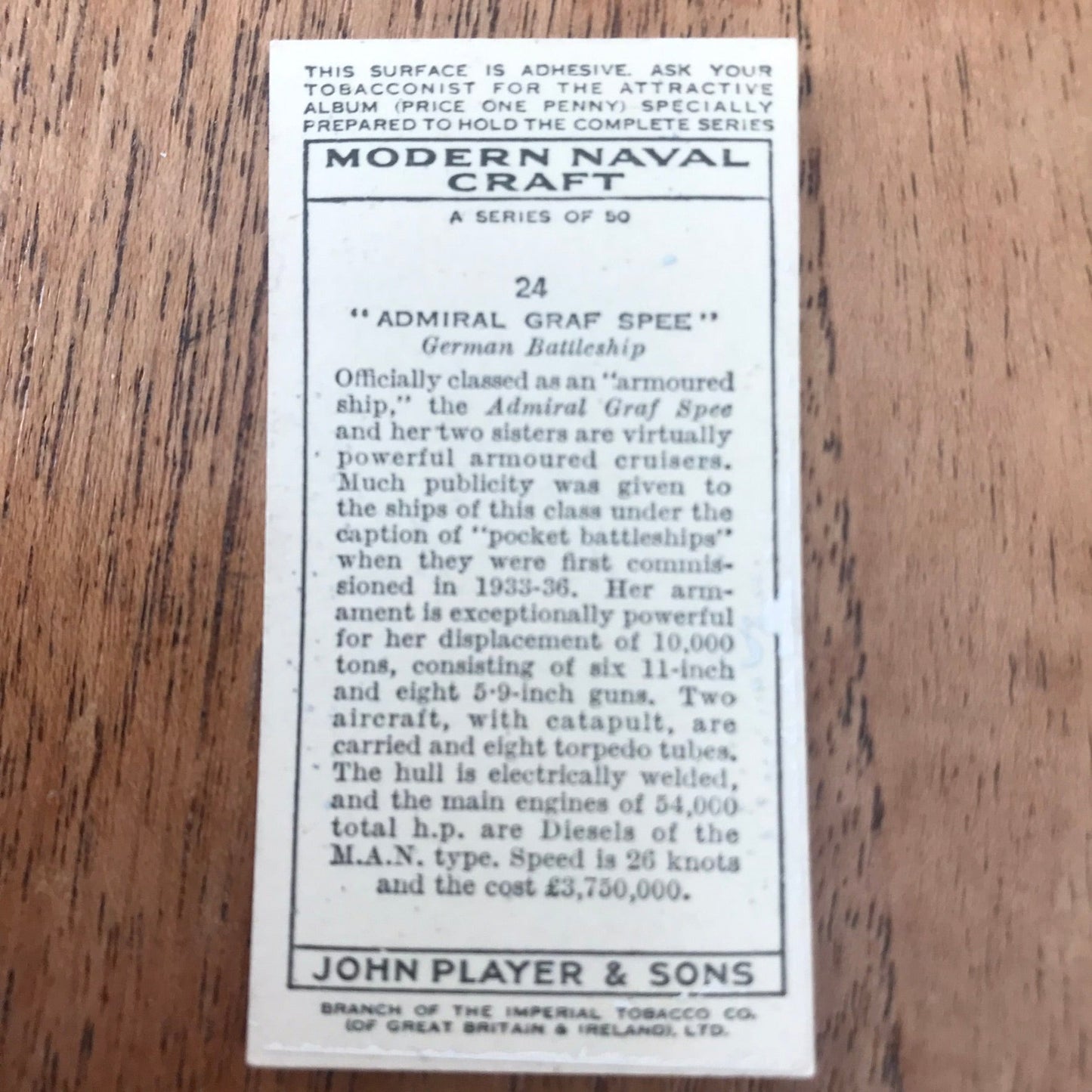 Modern Naval Craft. Players Cigarette Cards. 1939. Sold individually - take your pick. 1930s navy memorabilia.