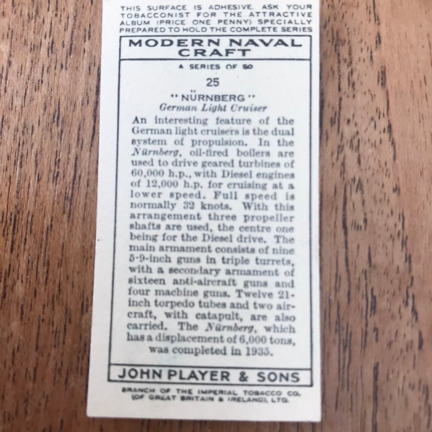 Modern Naval Craft. Players Cigarette Cards. 1939. Sold individually - take your pick. 1930s navy memorabilia.