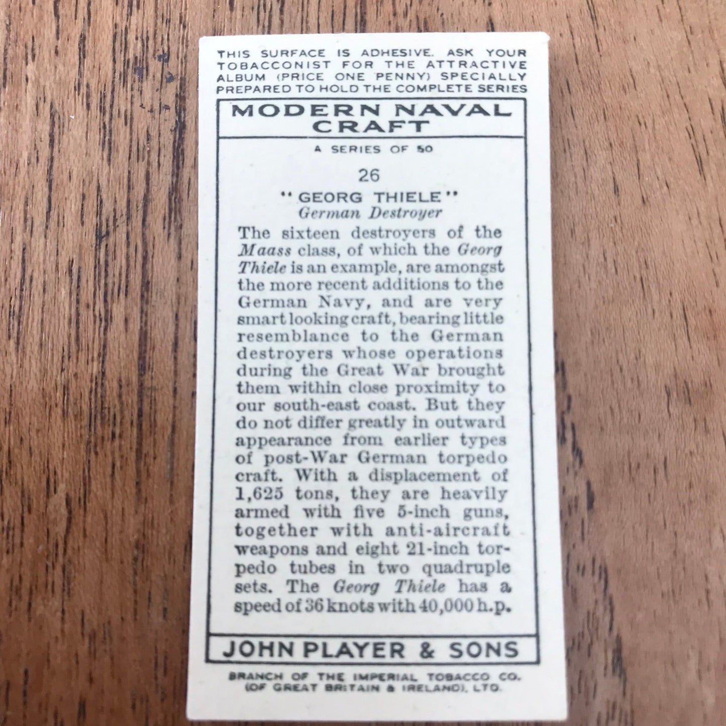 Modern Naval Craft. Players Cigarette Cards. 1939. Sold individually - take your pick. 1930s navy memorabilia.