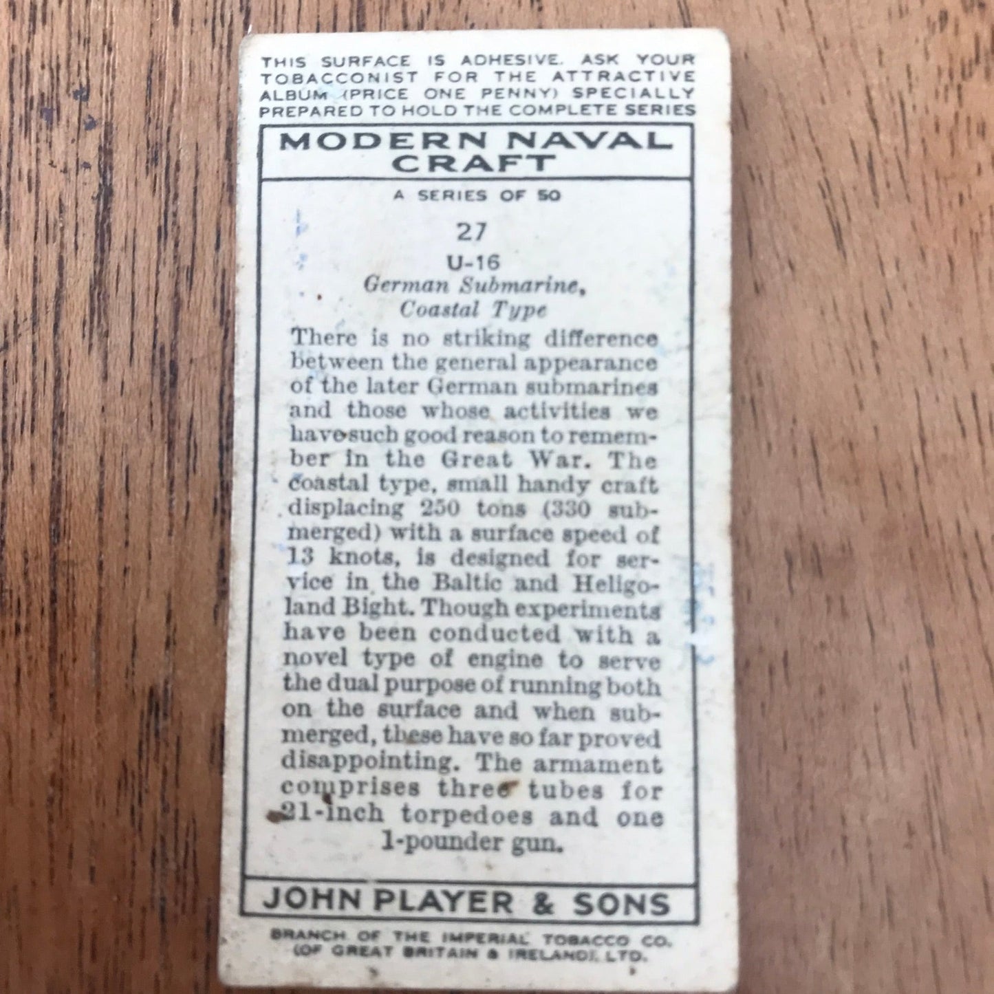 Modern Naval Craft. Players Cigarette Cards. 1939. Sold individually - take your pick. 1930s navy memorabilia.