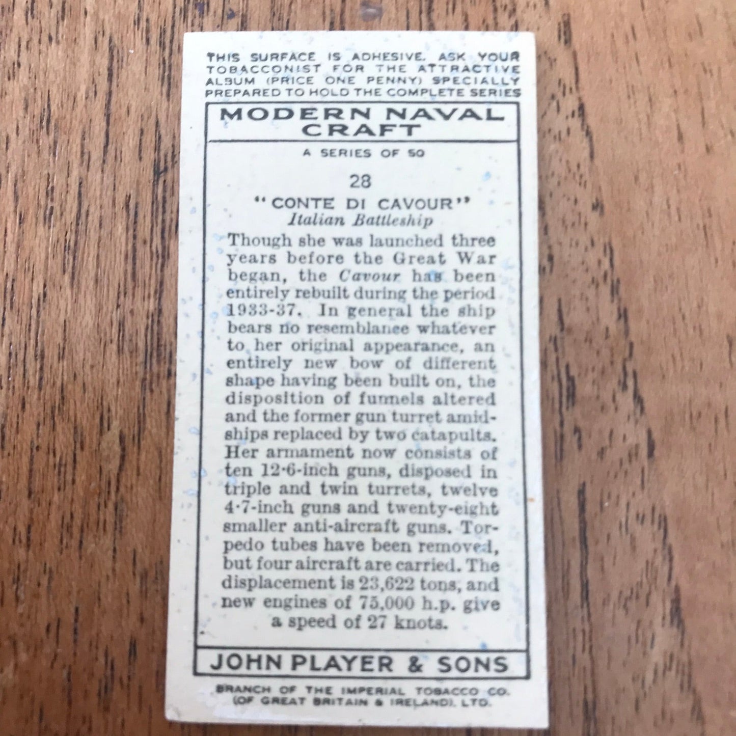 Modern Naval Craft. Players Cigarette Cards. 1939. Sold individually - take your pick. 1930s navy memorabilia.