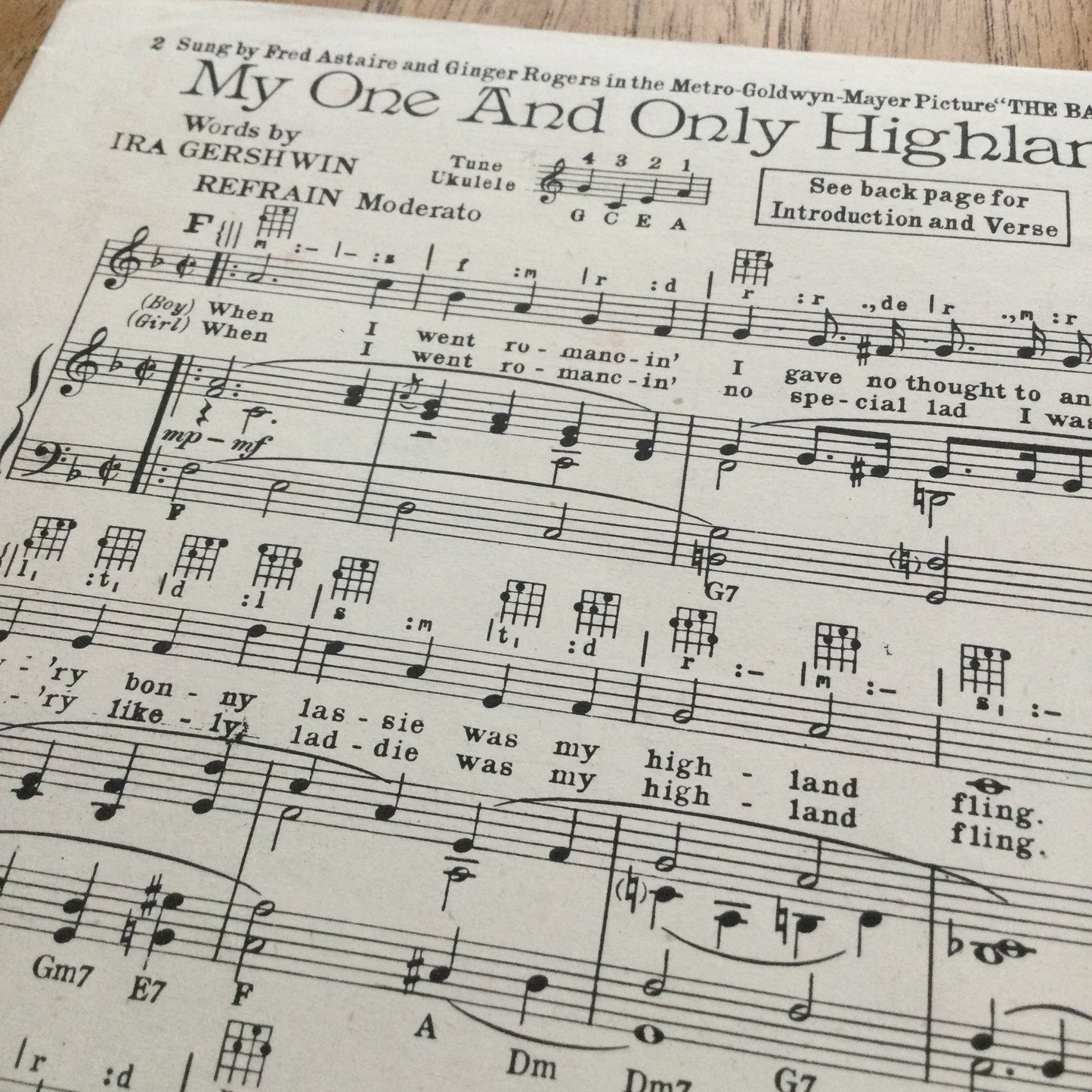 Vintage Sheet Music - Ukulele - Ira Gershwin 'My One And Only Highland Fling' - Harry Warren from The Barkleys Of Broadway - Fred Astaire Ginger Rogers - Nice Cover