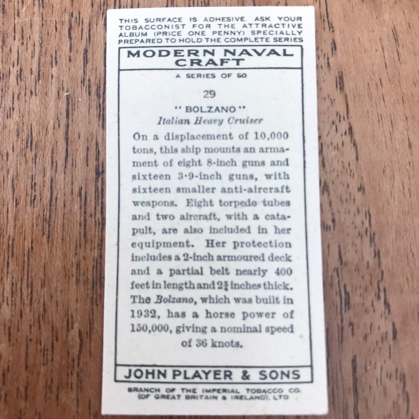 Modern Naval Craft. Players Cigarette Cards. 1939. Sold individually - take your pick. 1930s navy memorabilia.