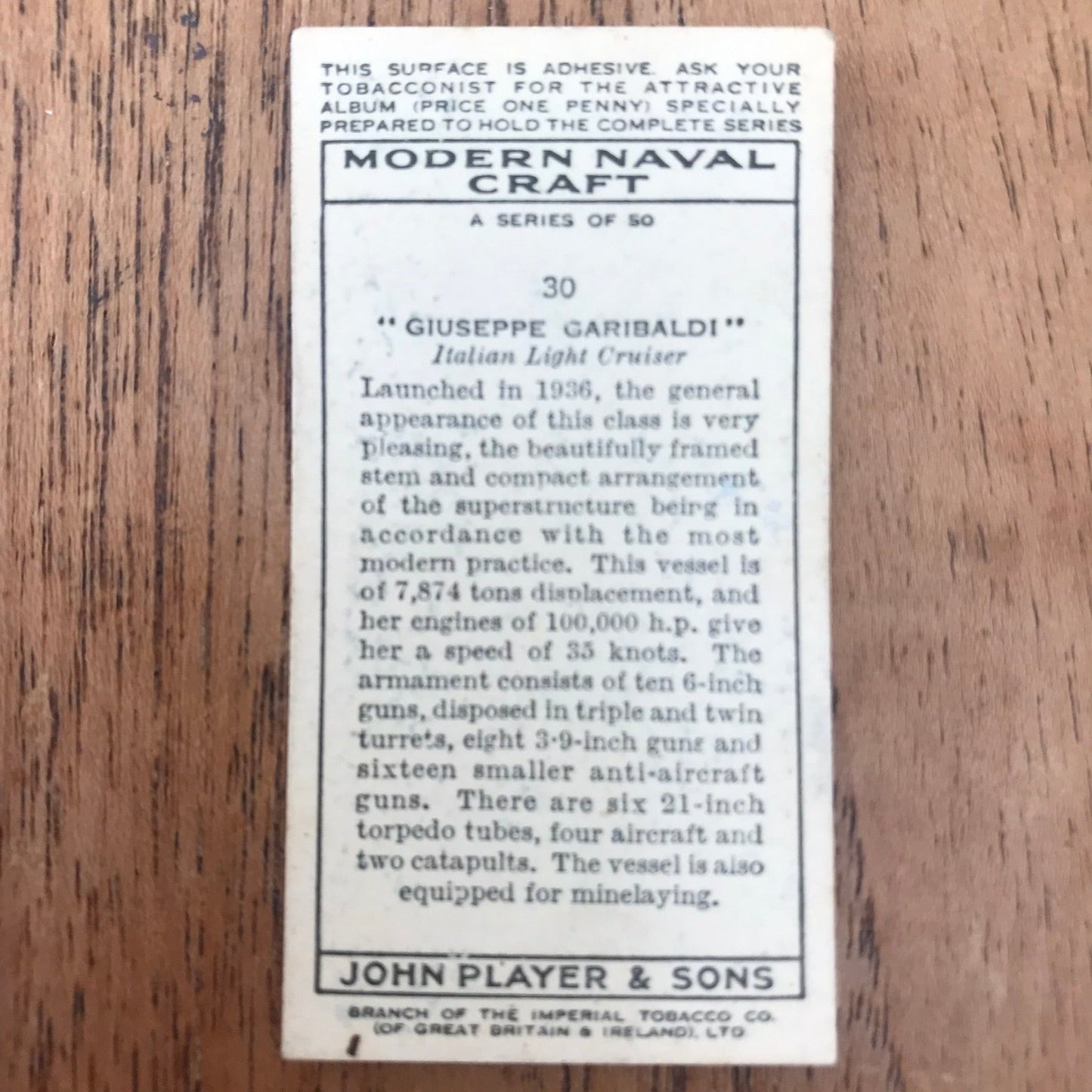 Modern Naval Craft. Players Cigarette Cards. 1939. Sold individually - take your pick. 1930s navy memorabilia.