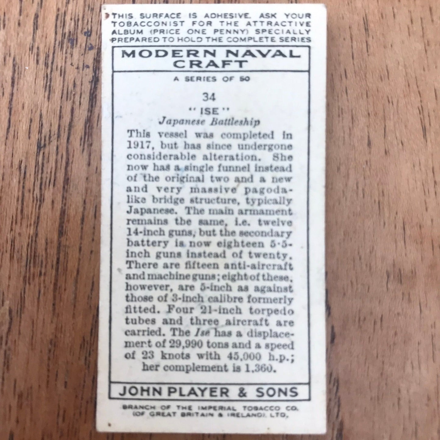 Modern Naval Craft. Players Cigarette Cards. 1939. Sold individually - take your pick. 1930s navy memorabilia.