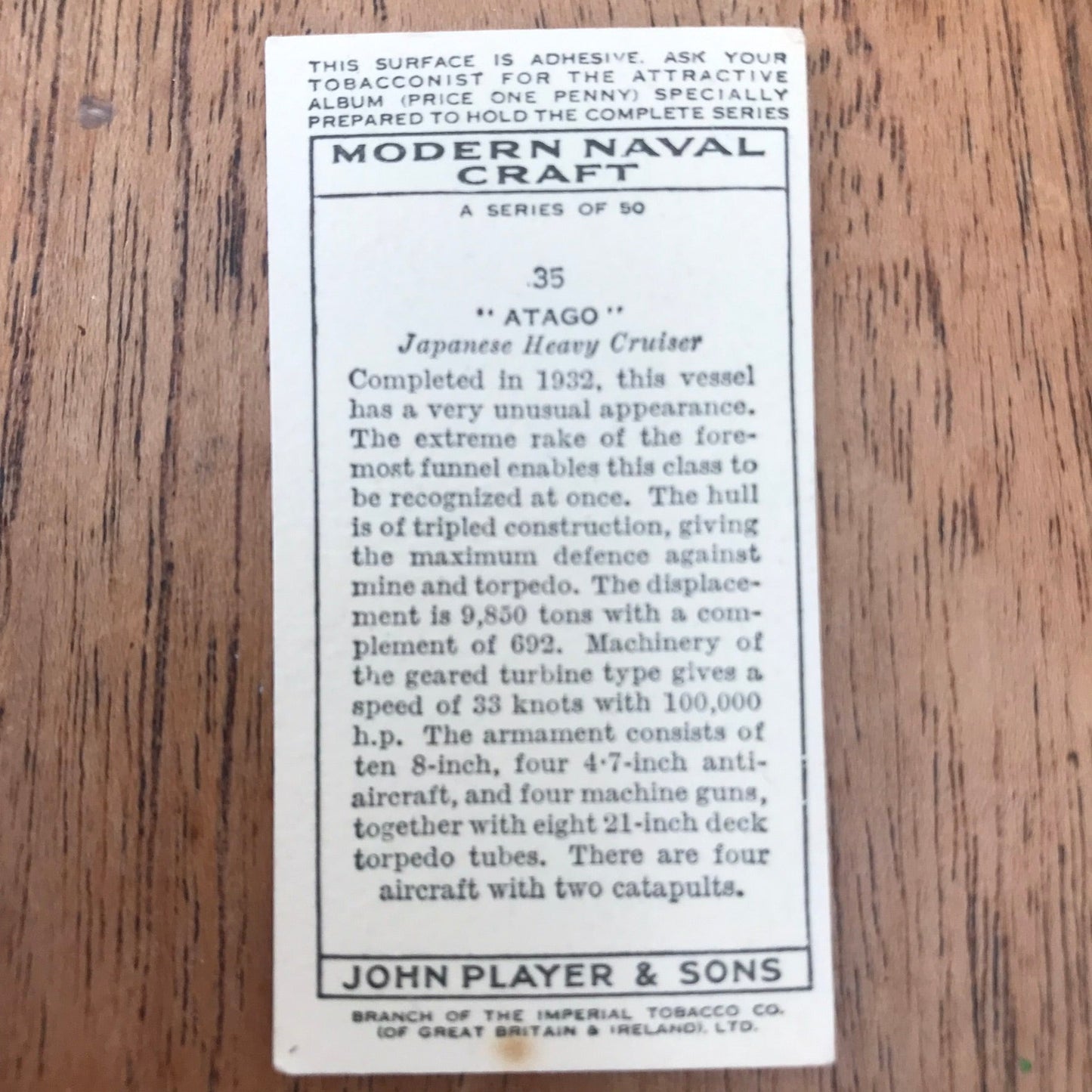 Modern Naval Craft. Players Cigarette Cards. 1939. Sold individually - take your pick. 1930s navy memorabilia.