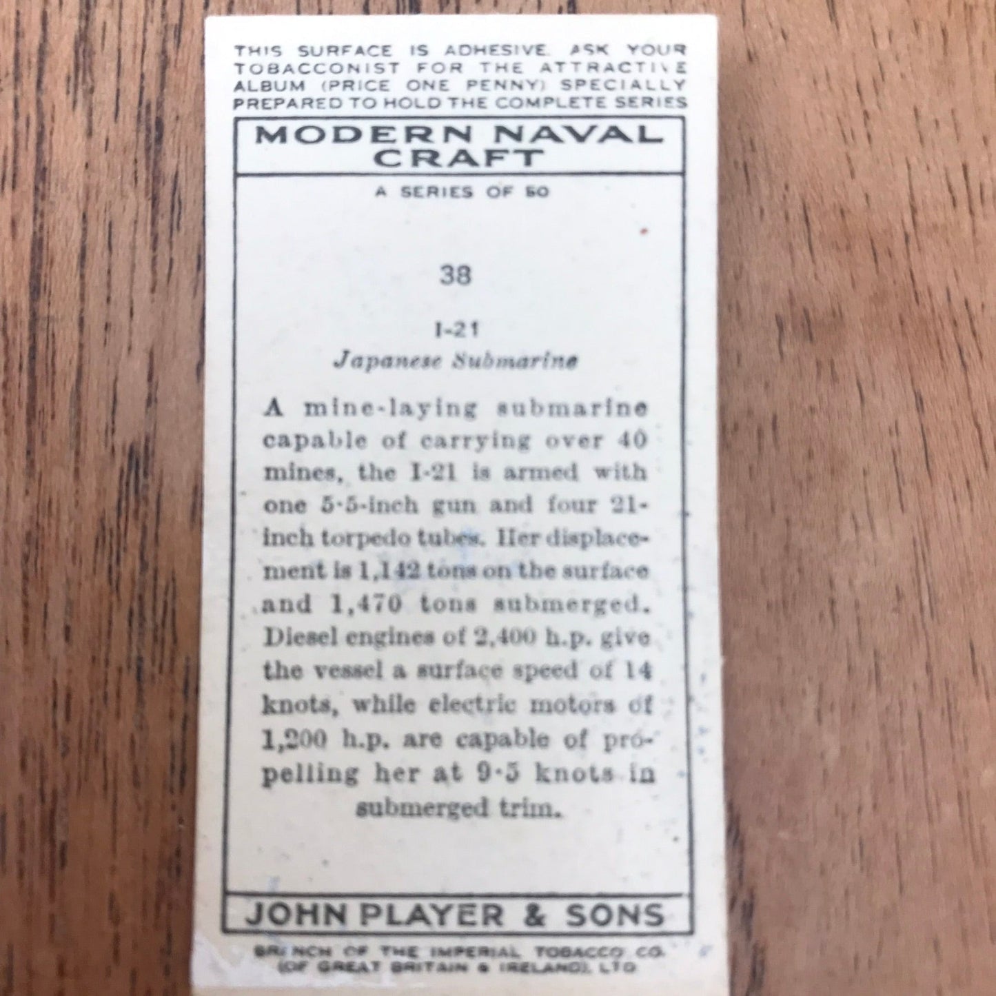 Modern Naval Craft. Players Cigarette Cards. 1939. Sold individually - take your pick. 1930s navy memorabilia.