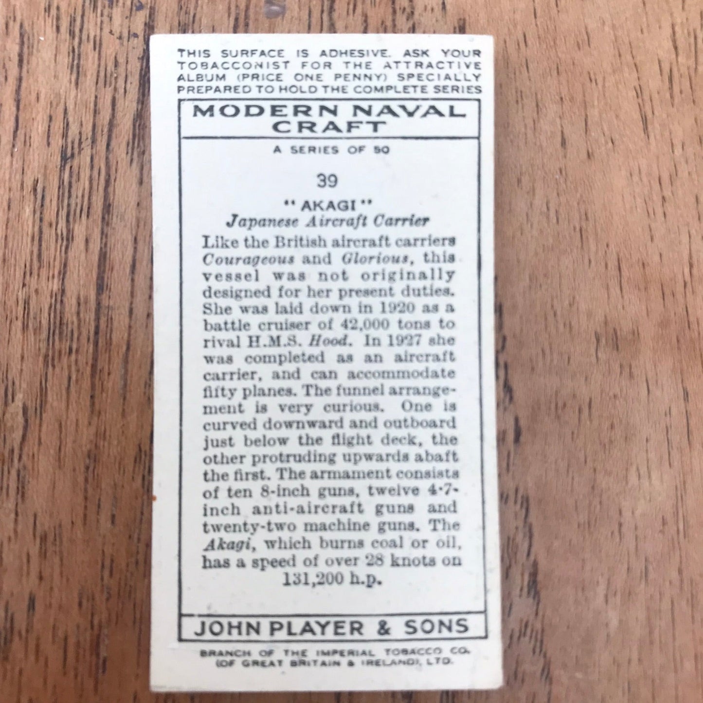 Modern Naval Craft. Players Cigarette Cards. 1939. Sold individually - take your pick. 1930s navy memorabilia.