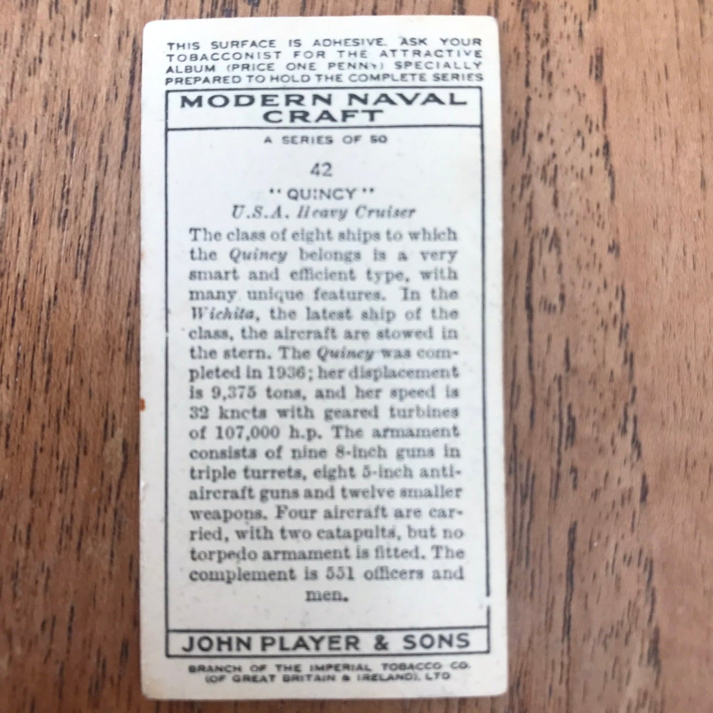 Modern Naval Craft. Players Cigarette Cards. 1939. Sold individually - take your pick. 1930s navy memorabilia.