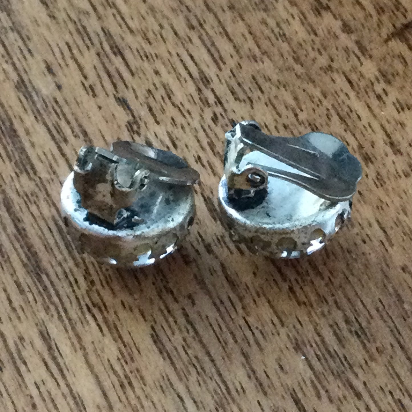 Vintage Clip On Gold Colour Button Stud Earrings. Glittery Dark Yellow Cabuchon Glass Stone