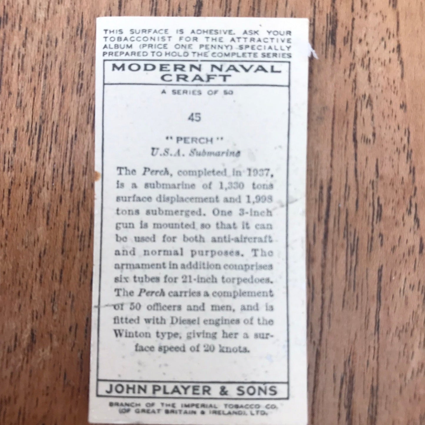 Modern Naval Craft. Players Cigarette Cards. 1939. Sold individually - take your pick. 1930s navy memorabilia.