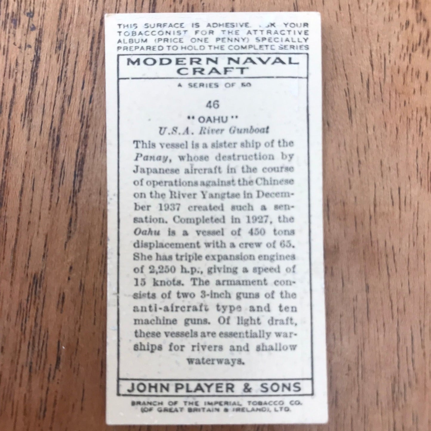 Modern Naval Craft. Players Cigarette Cards. 1939. Sold individually - take your pick. 1930s navy memorabilia.