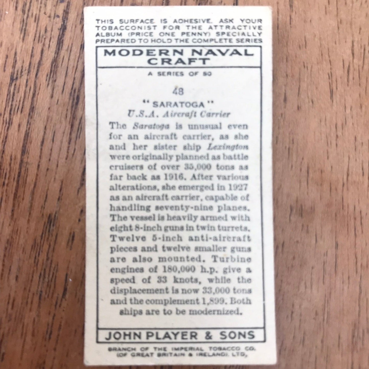 Modern Naval Craft. Players Cigarette Cards. 1939. Sold individually - take your pick. 1930s navy memorabilia.