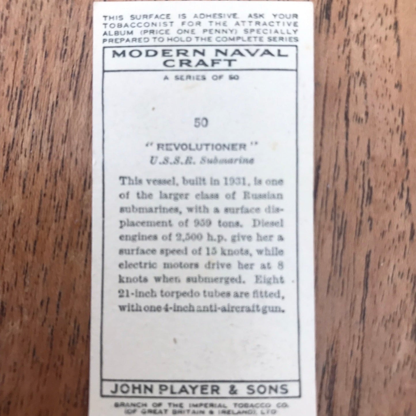 Modern Naval Craft. Players Cigarette Cards. 1939. Sold individually - take your pick. 1930s navy memorabilia.