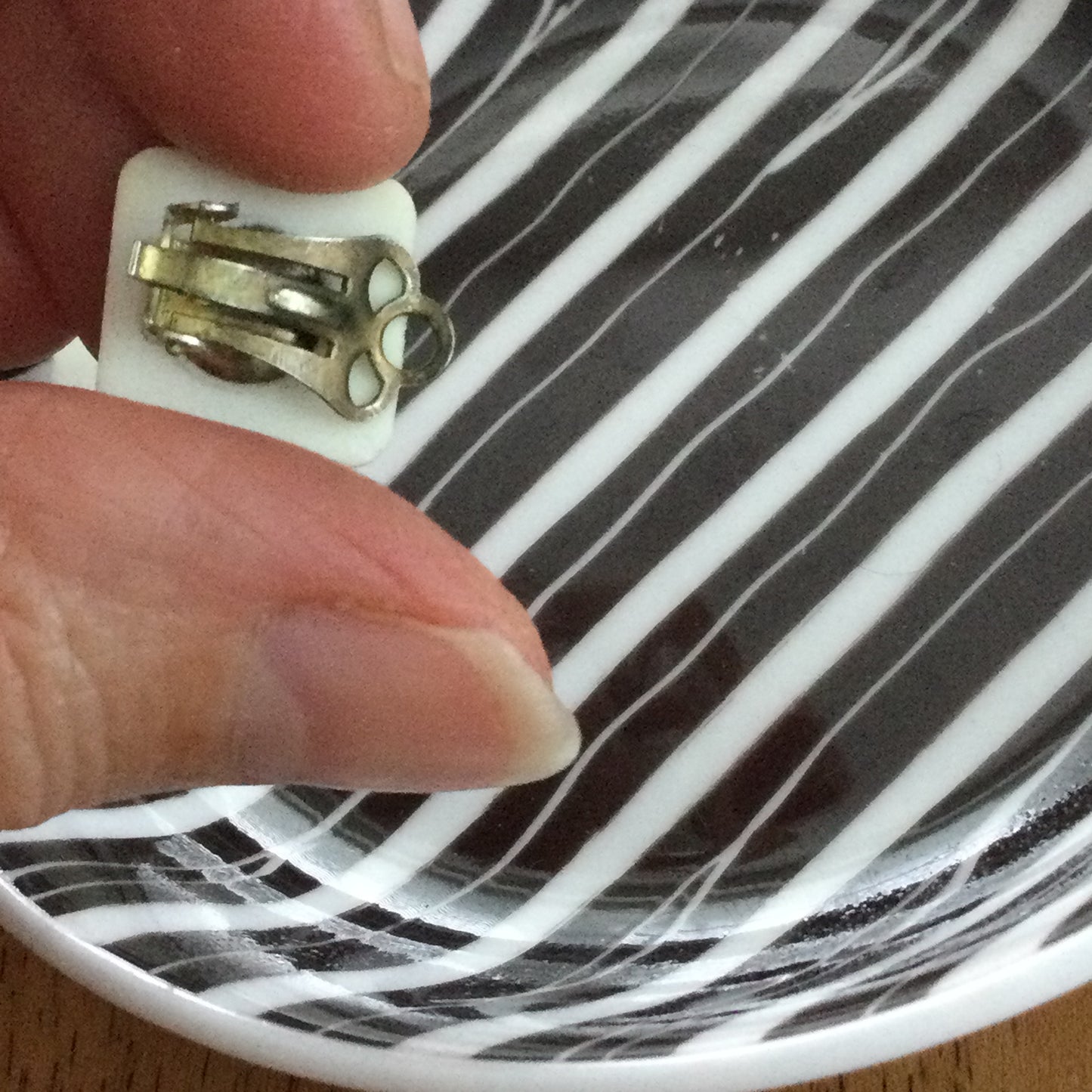Clip-On White Plastic Square Button Stud Earrings - Faceted Surface Which Catches The Light.