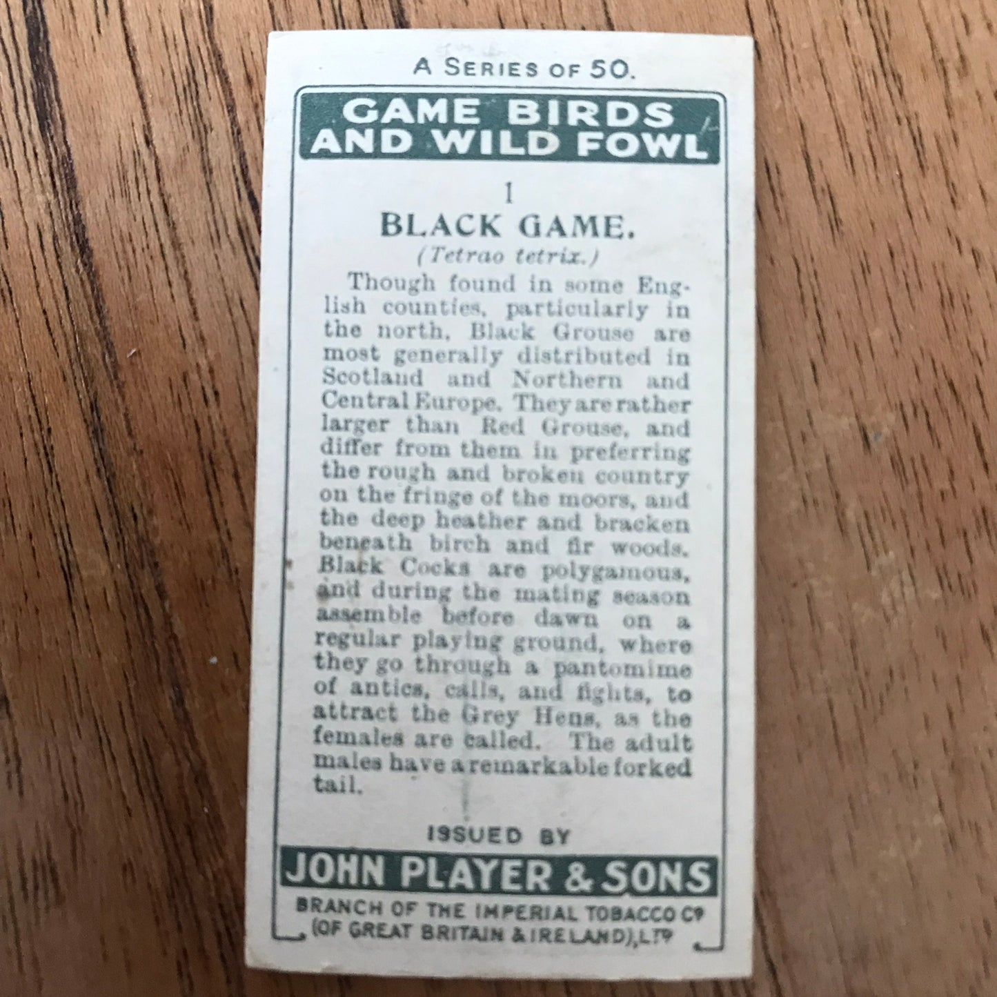 Players Cigarette Cards 'Game Birds and Wild Fowl' 1927 Sold individually - take your pick.