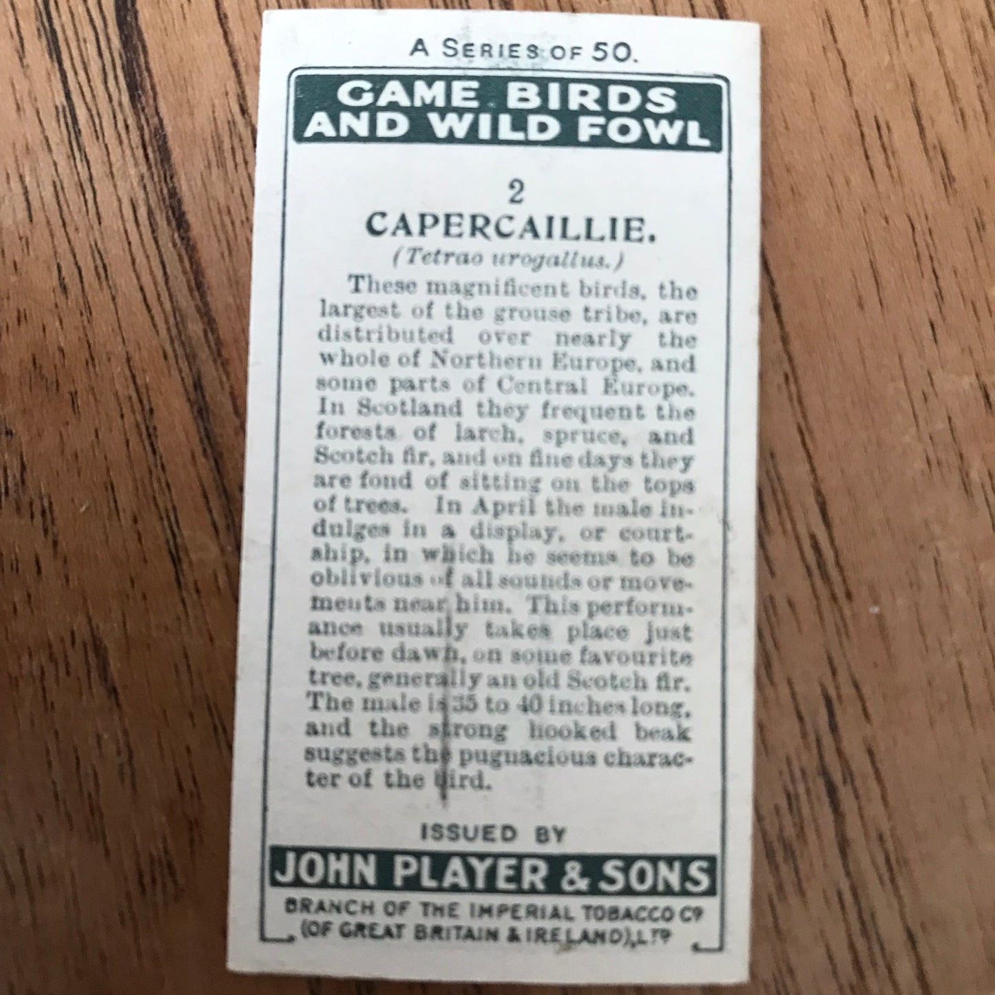 Players Cigarette Cards 'Game Birds and Wild Fowl' 1927 Sold individually - take your pick.