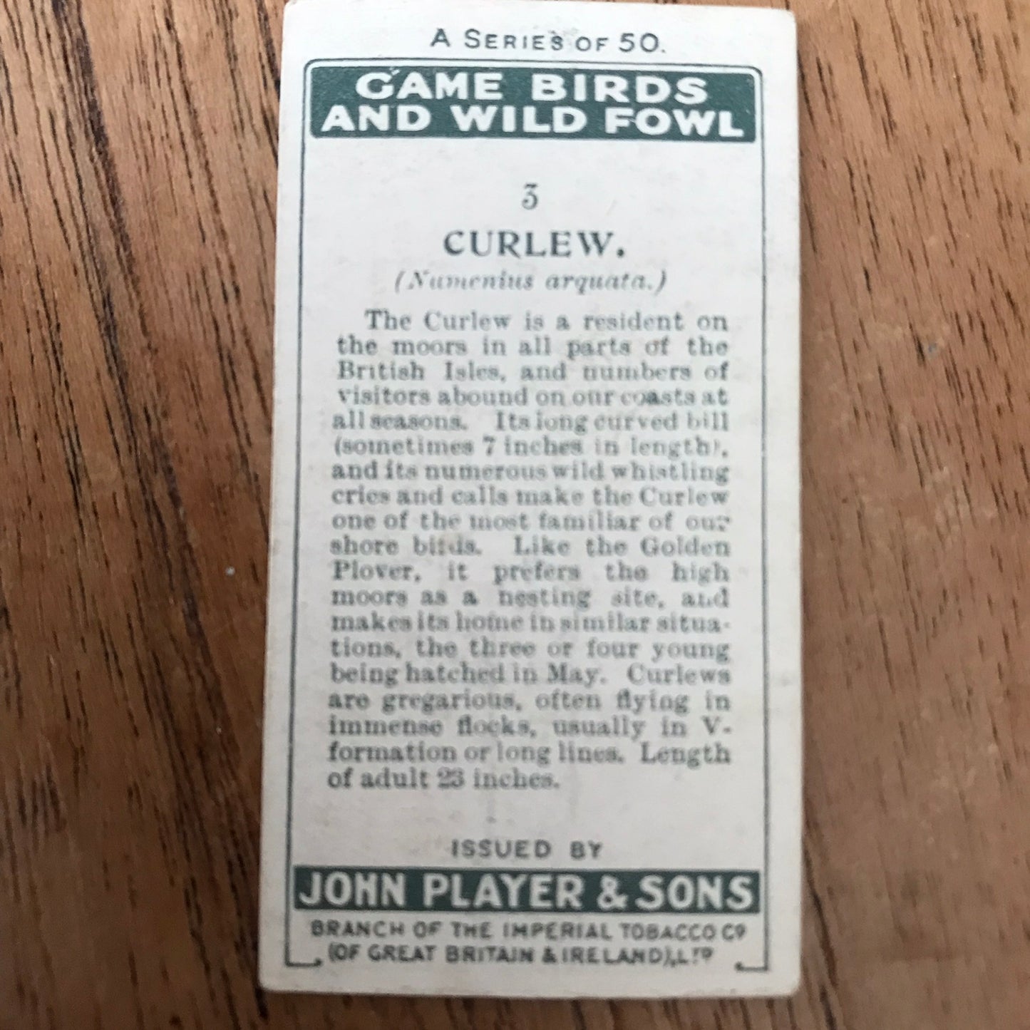 Players Cigarette Cards 'Game Birds and Wild Fowl' 1927 Sold individually - take your pick.