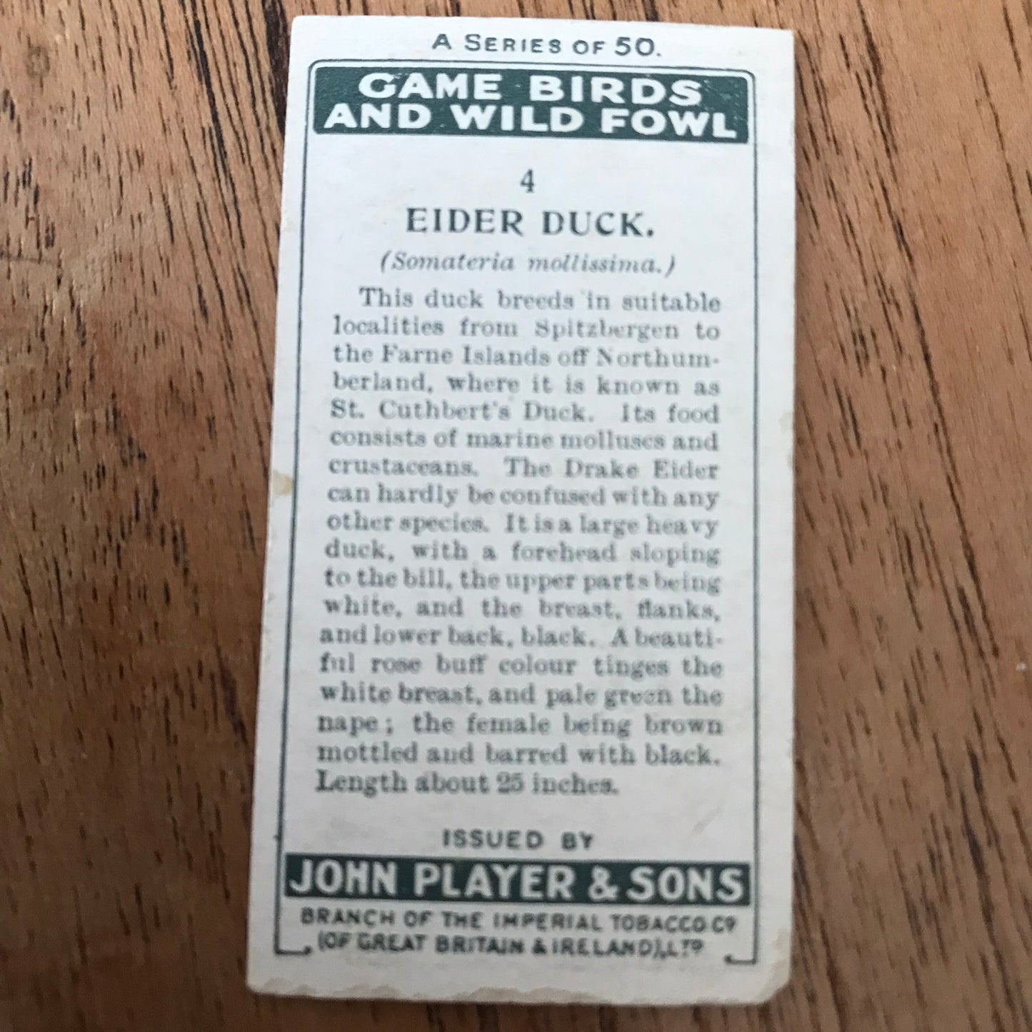 Players Cigarette Cards 'Game Birds and Wild Fowl' 1927 Sold individually - take your pick.