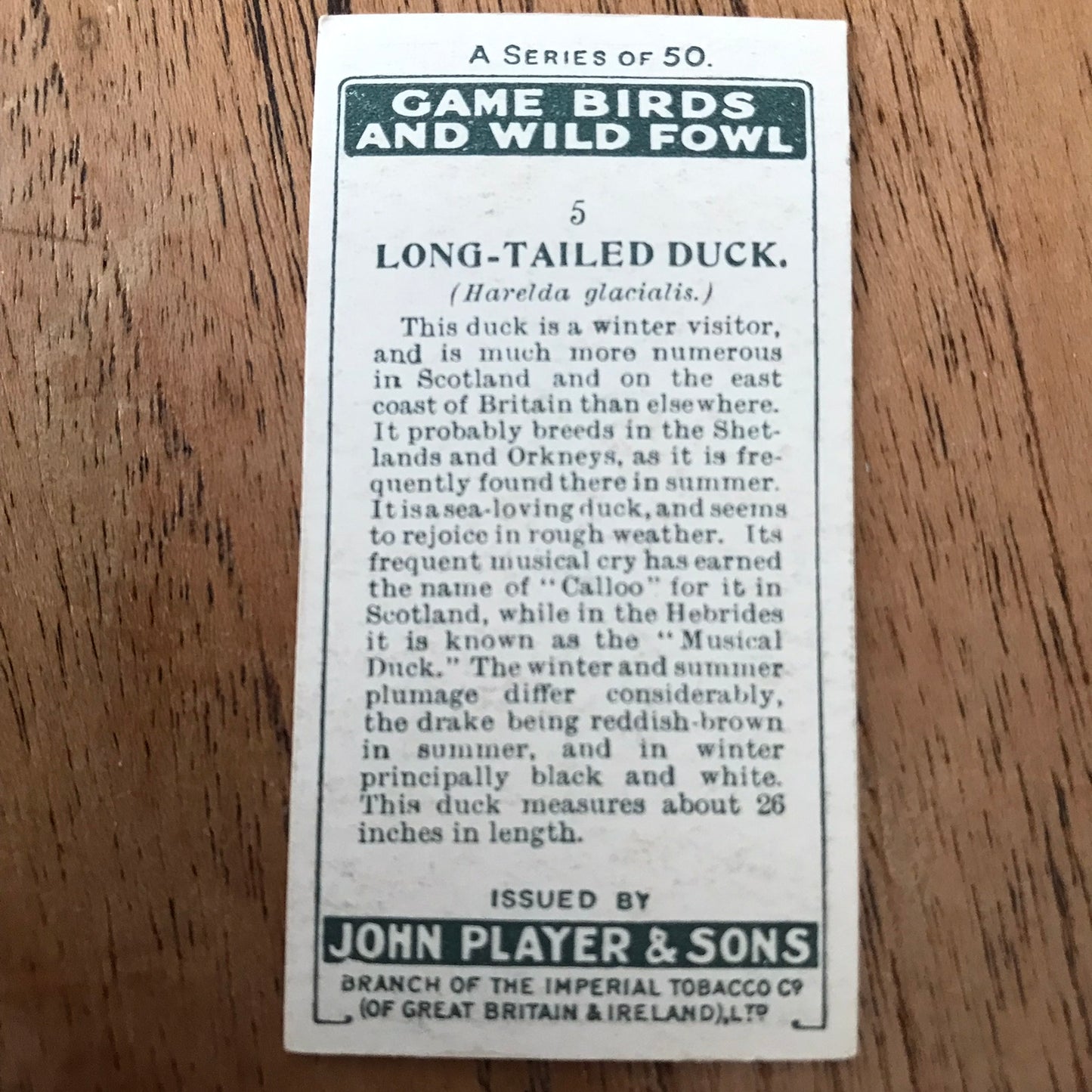 Players Cigarette Cards 'Game Birds and Wild Fowl' 1927 Sold individually - take your pick.