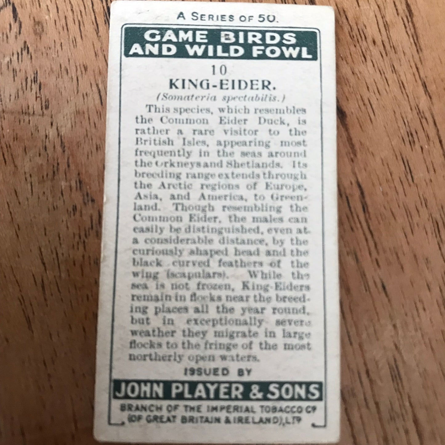 Players Cigarette Cards 'Game Birds and Wild Fowl' 1927 Sold individually - take your pick.