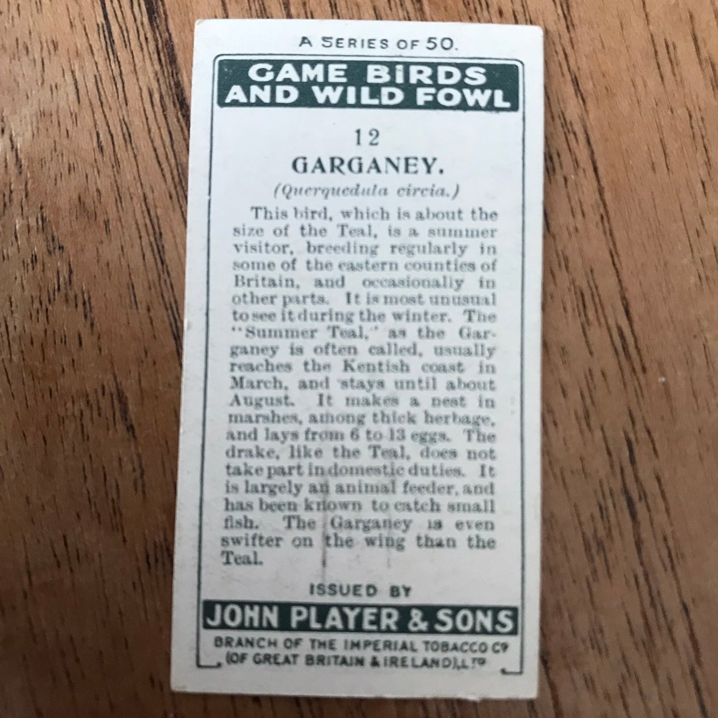 Players Cigarette Cards 'Game Birds and Wild Fowl' 1927 Sold individually - take your pick.