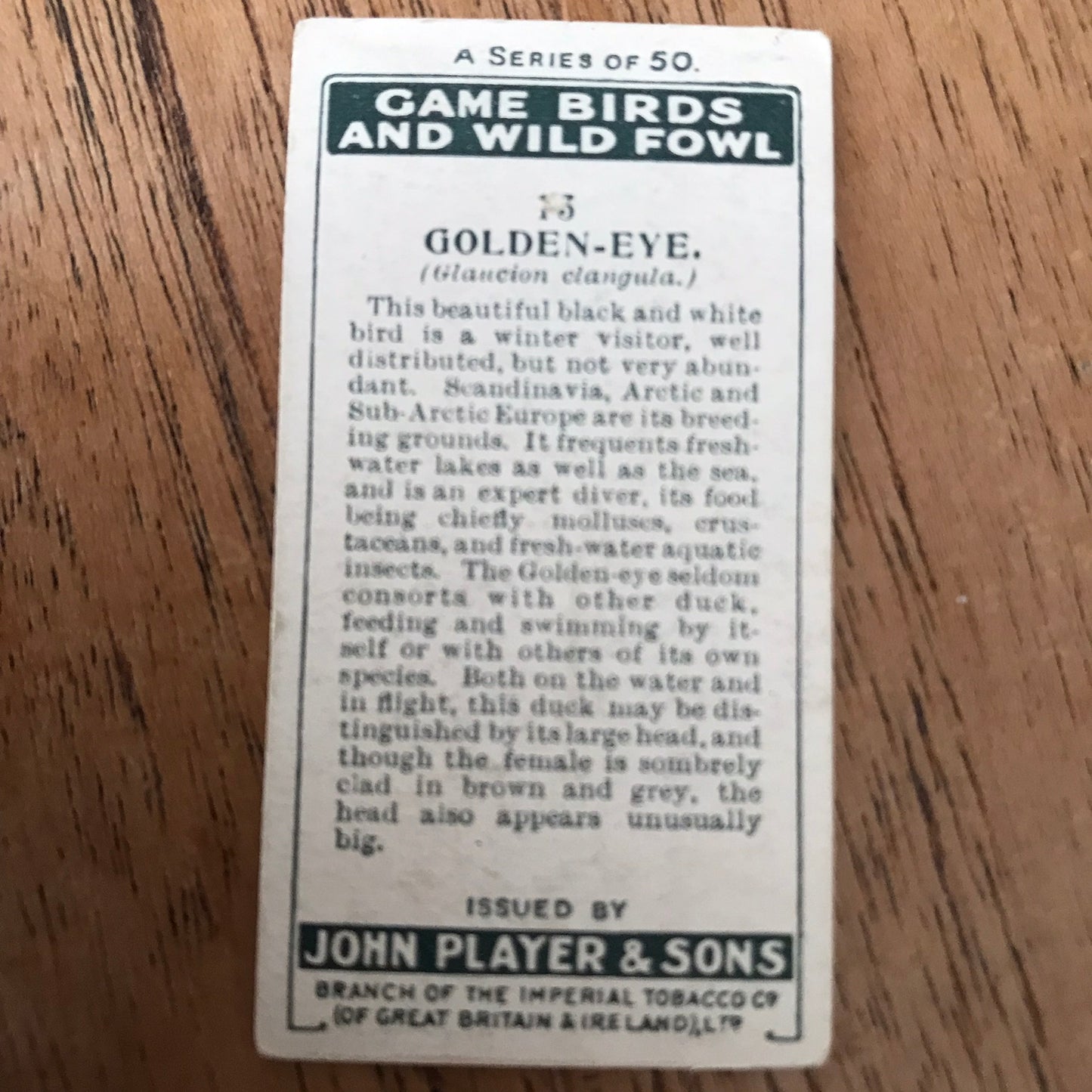 Players Cigarette Cards 'Game Birds and Wild Fowl' 1927 Sold individually - take your pick.