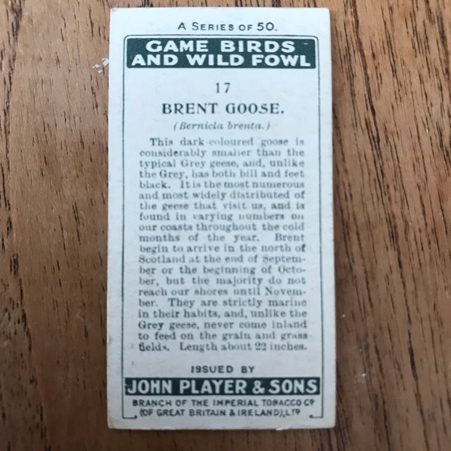 Players Cigarette Cards 'Game Birds and Wild Fowl' 1927 Sold individually - take your pick.