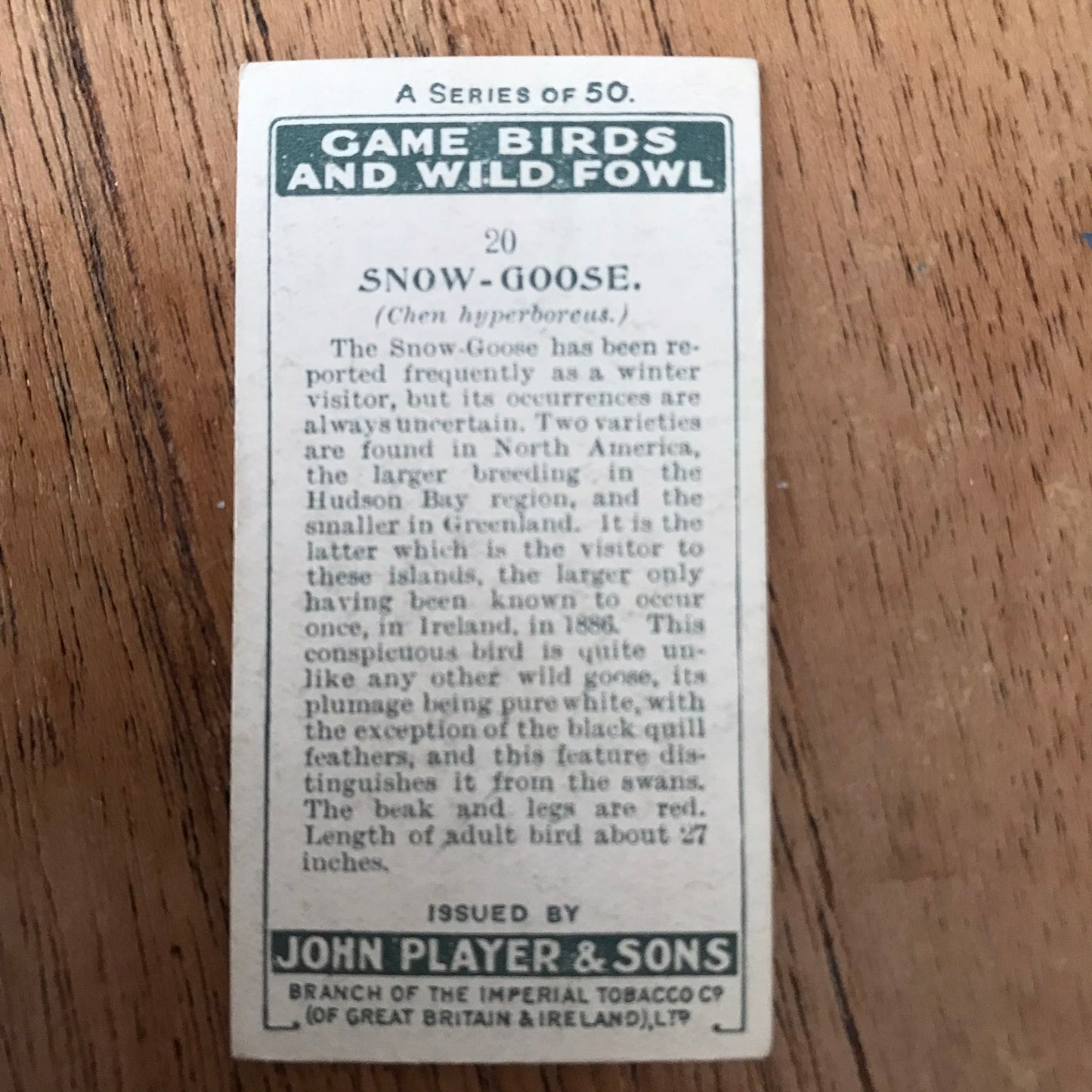 Players Cigarette Cards 'Game Birds and Wild Fowl' 1927 Sold individually - take your pick.