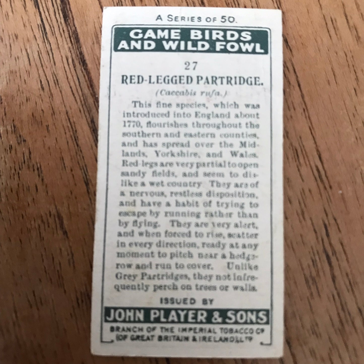 Players Cigarette Cards 'Game Birds and Wild Fowl' 1927 Sold individually - take your pick.