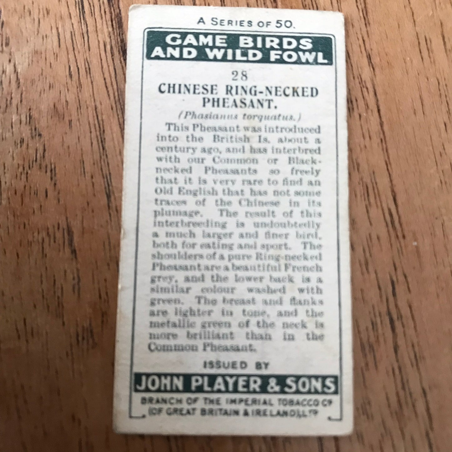 Players Cigarette Cards 'Game Birds and Wild Fowl' 1927 Sold individually - take your pick.