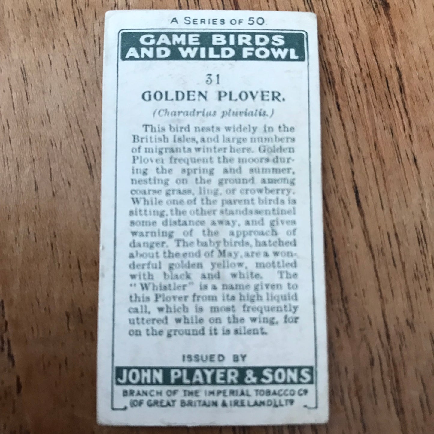 Players Cigarette Cards 'Game Birds and Wild Fowl' 1927 Sold individually - take your pick.