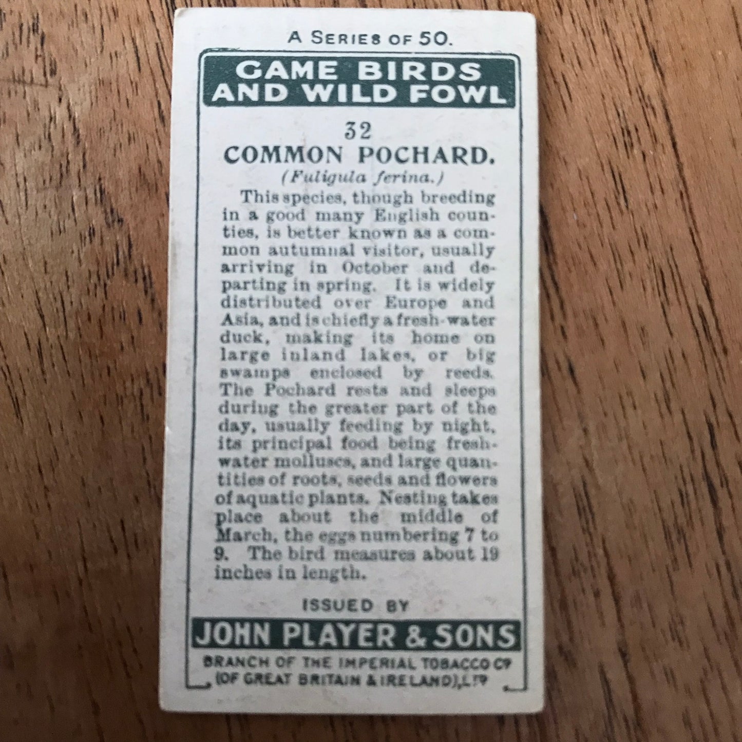 Players Cigarette Cards 'Game Birds and Wild Fowl' 1927 Sold individually - take your pick.