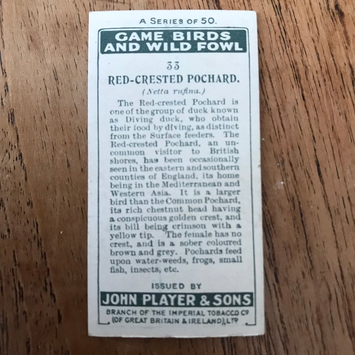 Players Cigarette Cards 'Game Birds and Wild Fowl' 1927 Sold individually - take your pick.