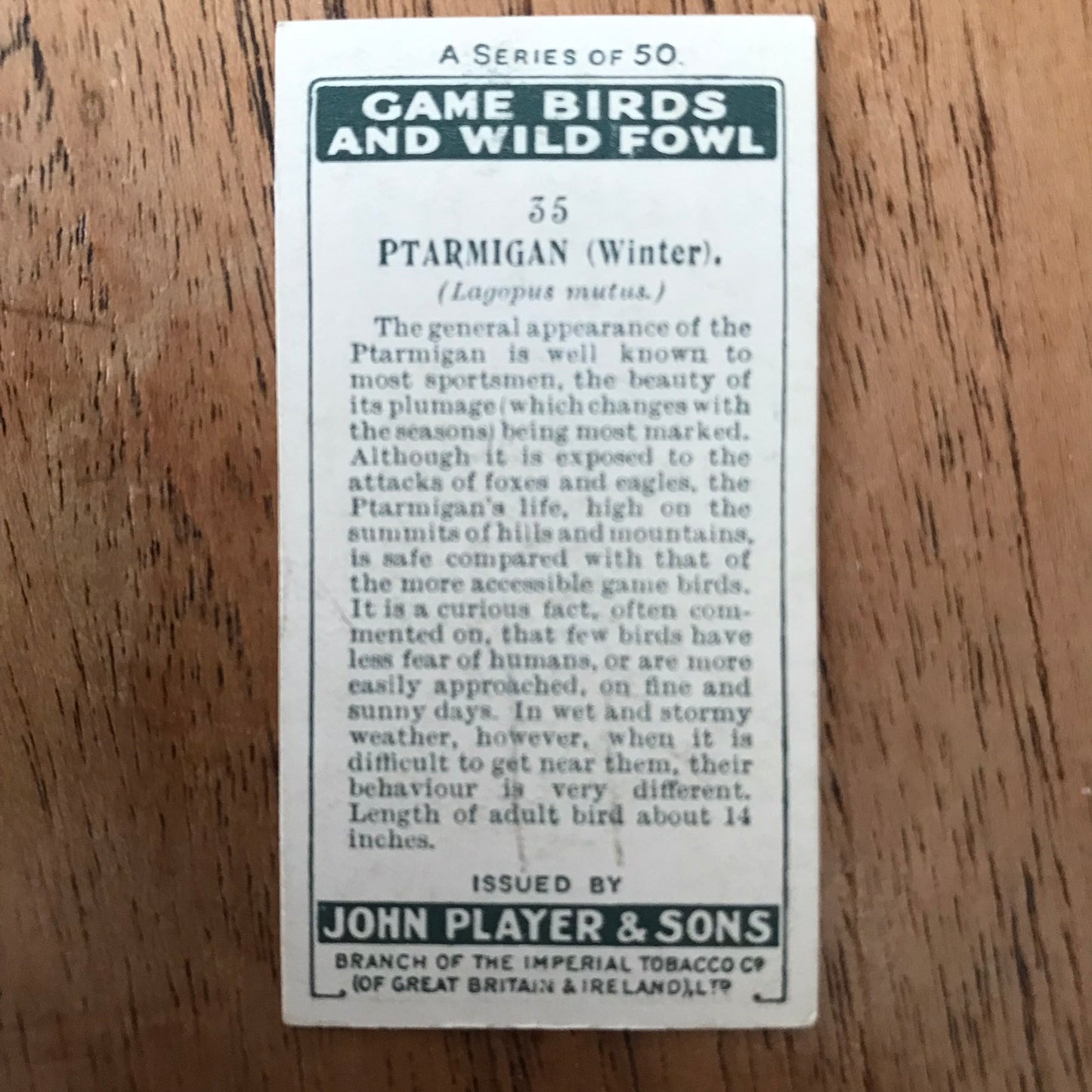 Players Cigarette Cards 'Game Birds and Wild Fowl' 1927 Sold individually - take your pick.