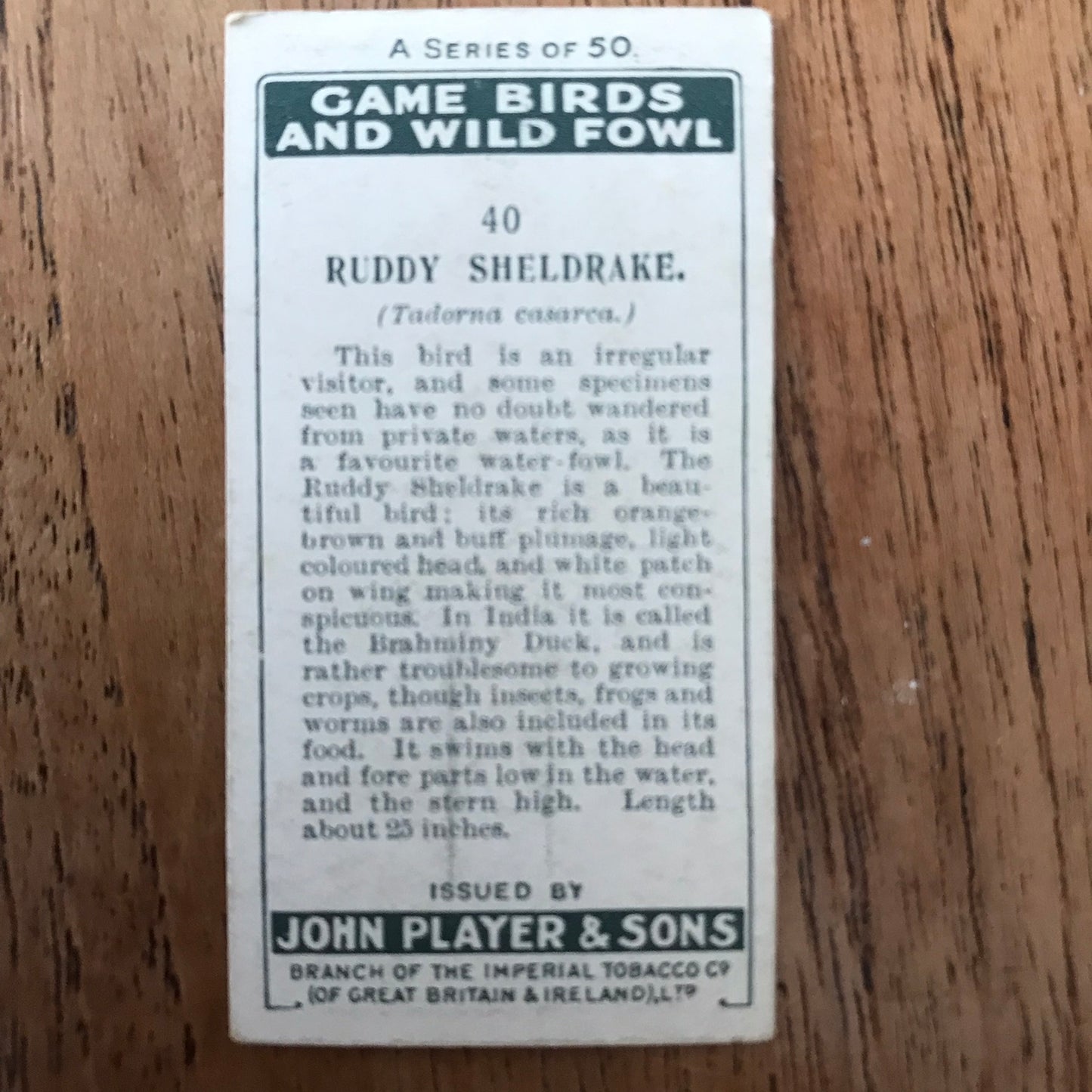 Players Cigarette Cards 'Game Birds and Wild Fowl' 1927 Sold individually - take your pick.