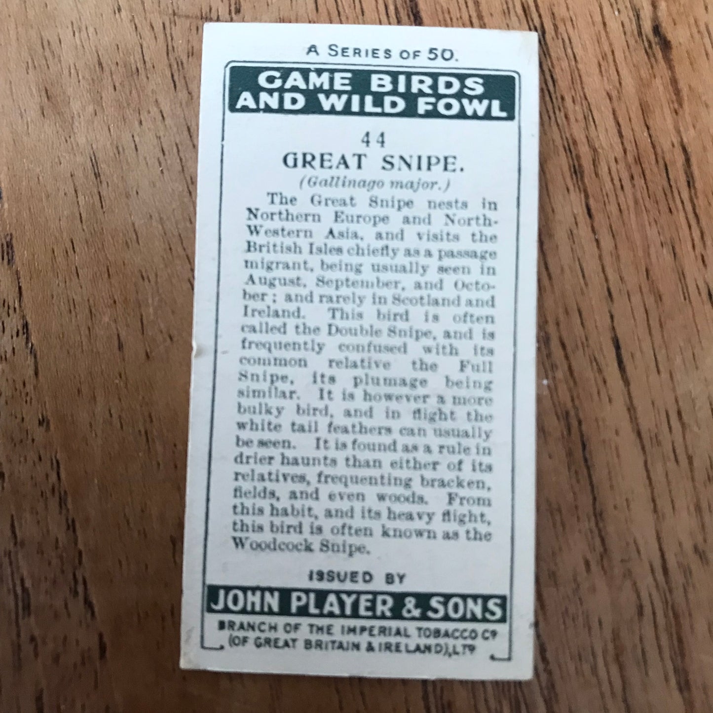 Players Cigarette Cards 'Game Birds and Wild Fowl' 1927 Sold individually - take your pick.