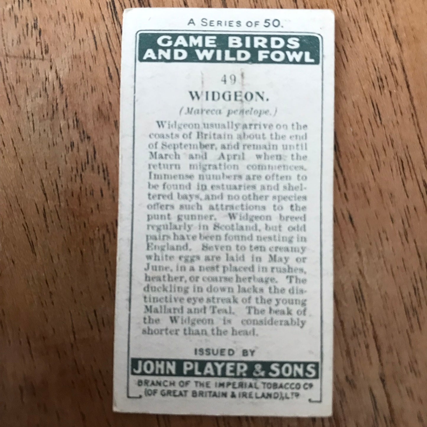 Players Cigarette Cards 'Game Birds and Wild Fowl' 1927 Sold individually - take your pick.