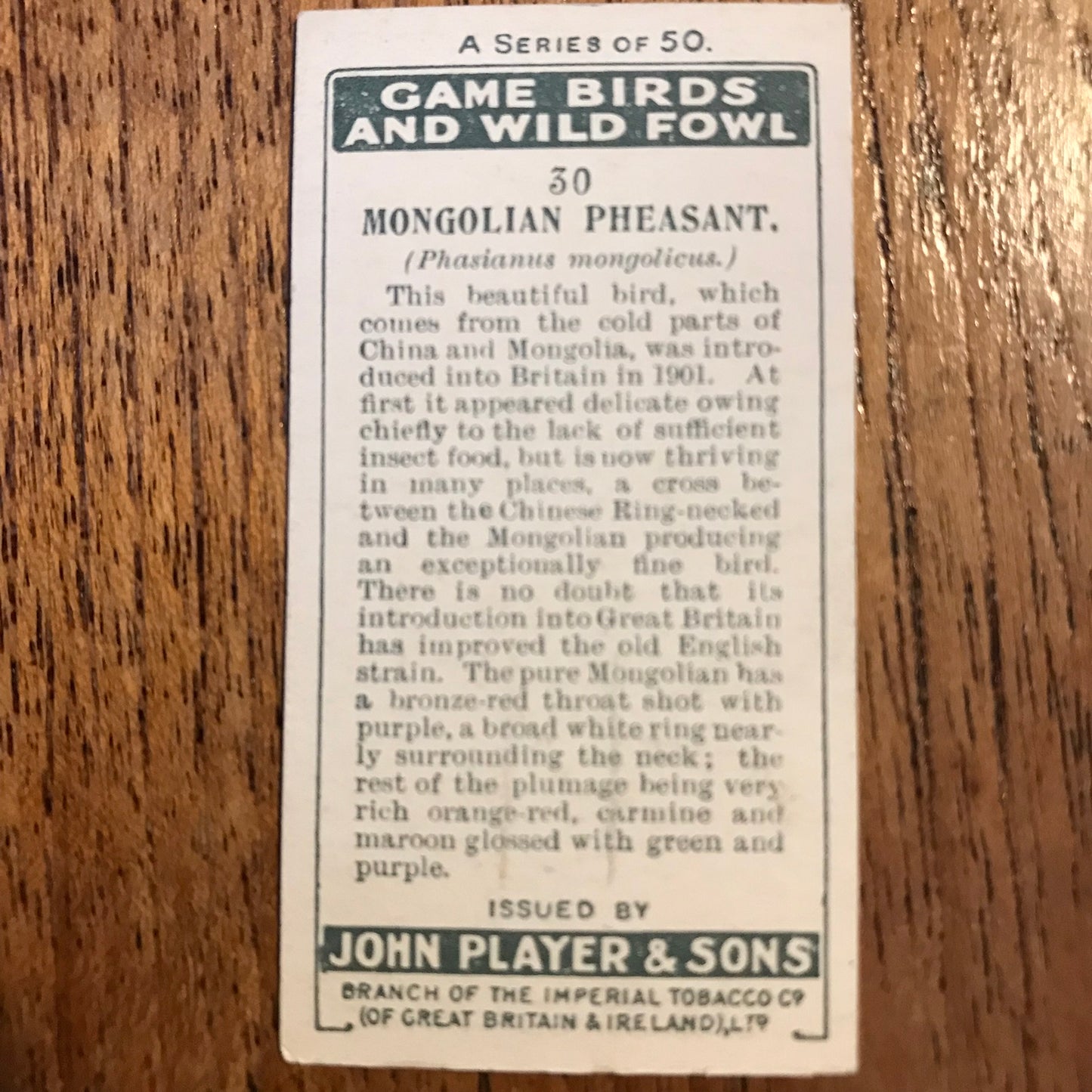 Players Cigarette Cards 'Game Birds and Wild Fowl' 1927 Sold individually - take your pick.