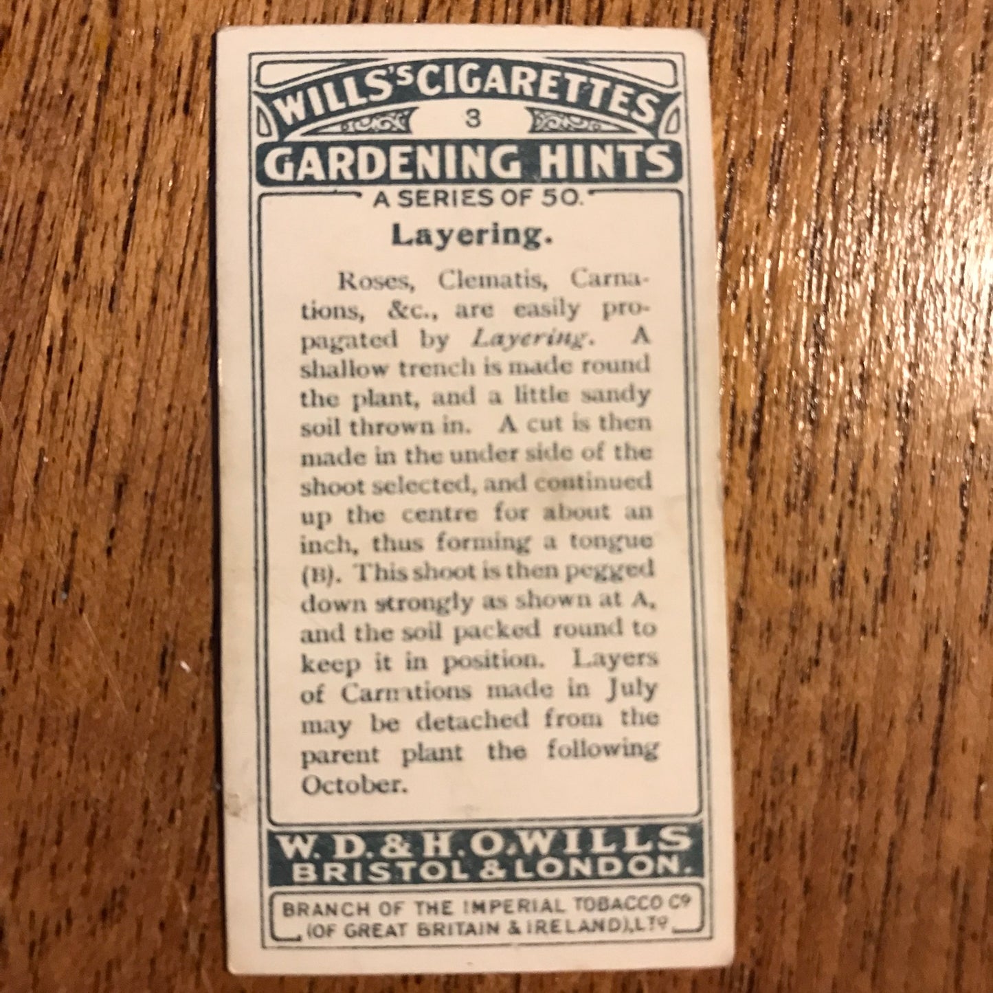 Wills Cigarette Cards GARDENING HINTS 1938. Sold individually so take your pick.