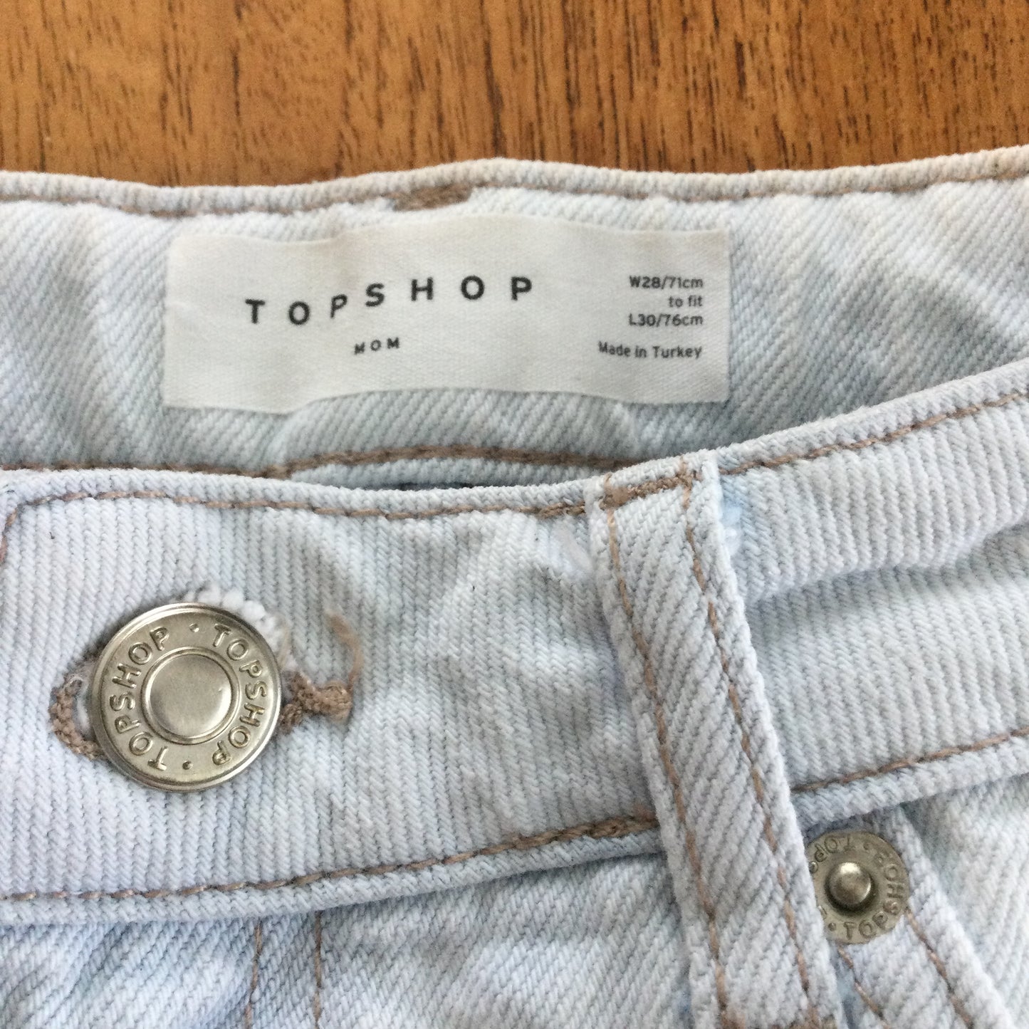 Top Shop Mom Jeans Size 28/30 Size 6 Bleached Tie Dye Effect. High Rise.