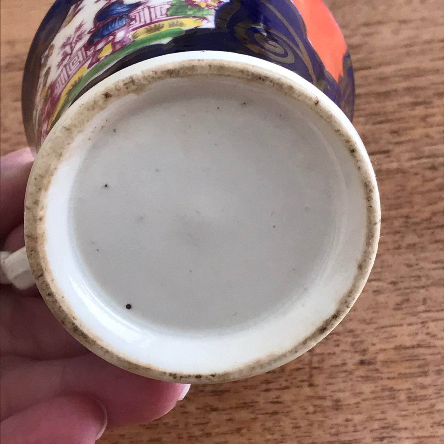 Antique Victorian Porcelain Gaudy Welsh Coffee Cup / Child's Mug. c1830s 1850s. Chinoiserie pattern.
