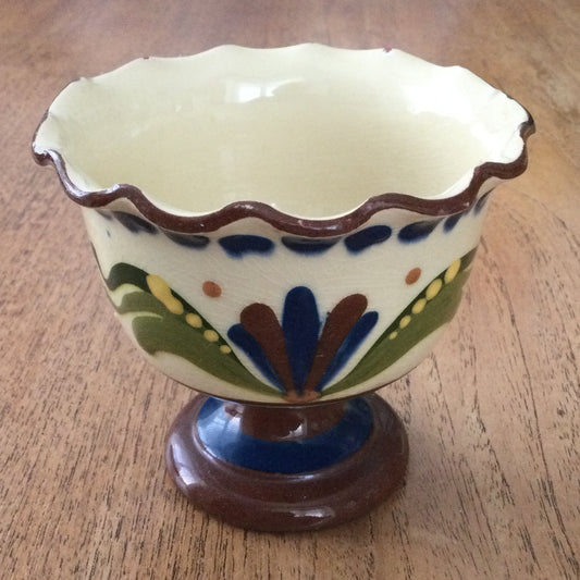 Vintage Longpark Torquay Devon Motto Ware Pedestal Cream Bowl ''Fresh From The Dairy'' Art Nouveau design