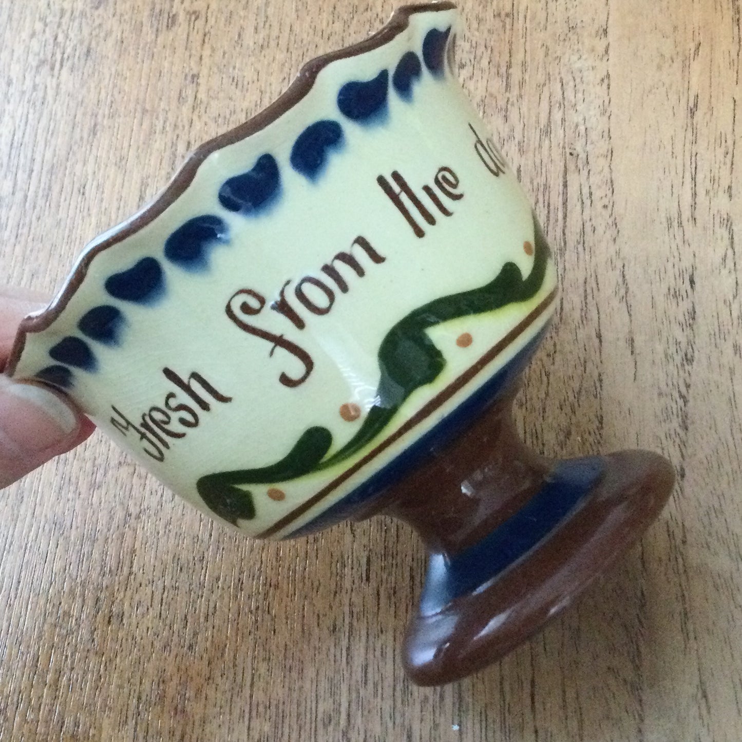 Vintage Longpark Torquay Devon Motto Ware Pedestal Cream Bowl ''Fresh From The Dairy'' Art Nouveau design