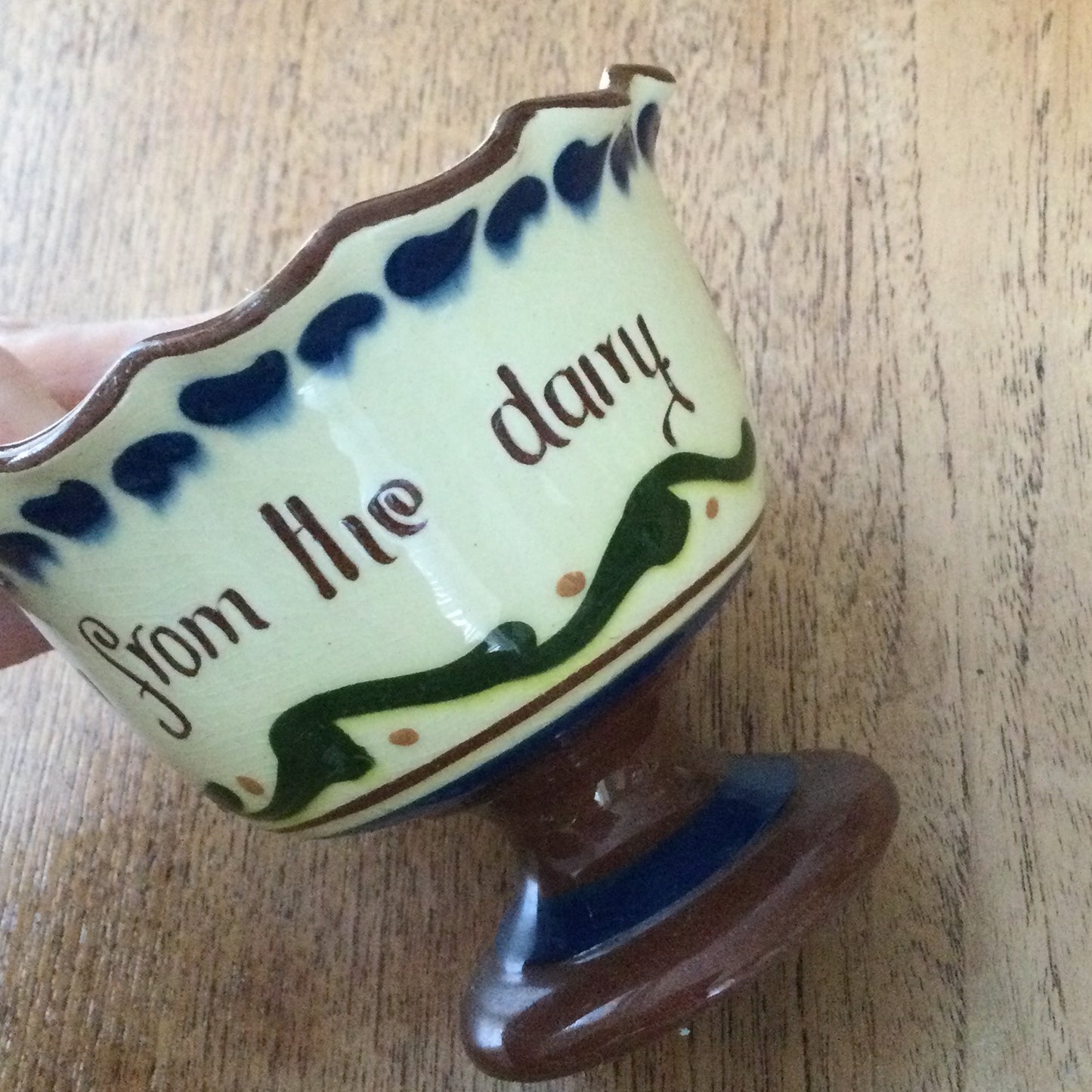 Vintage Longpark Torquay Devon Motto Ware Pedestal Cream Bowl ''Fresh From The Dairy'' Art Nouveau design