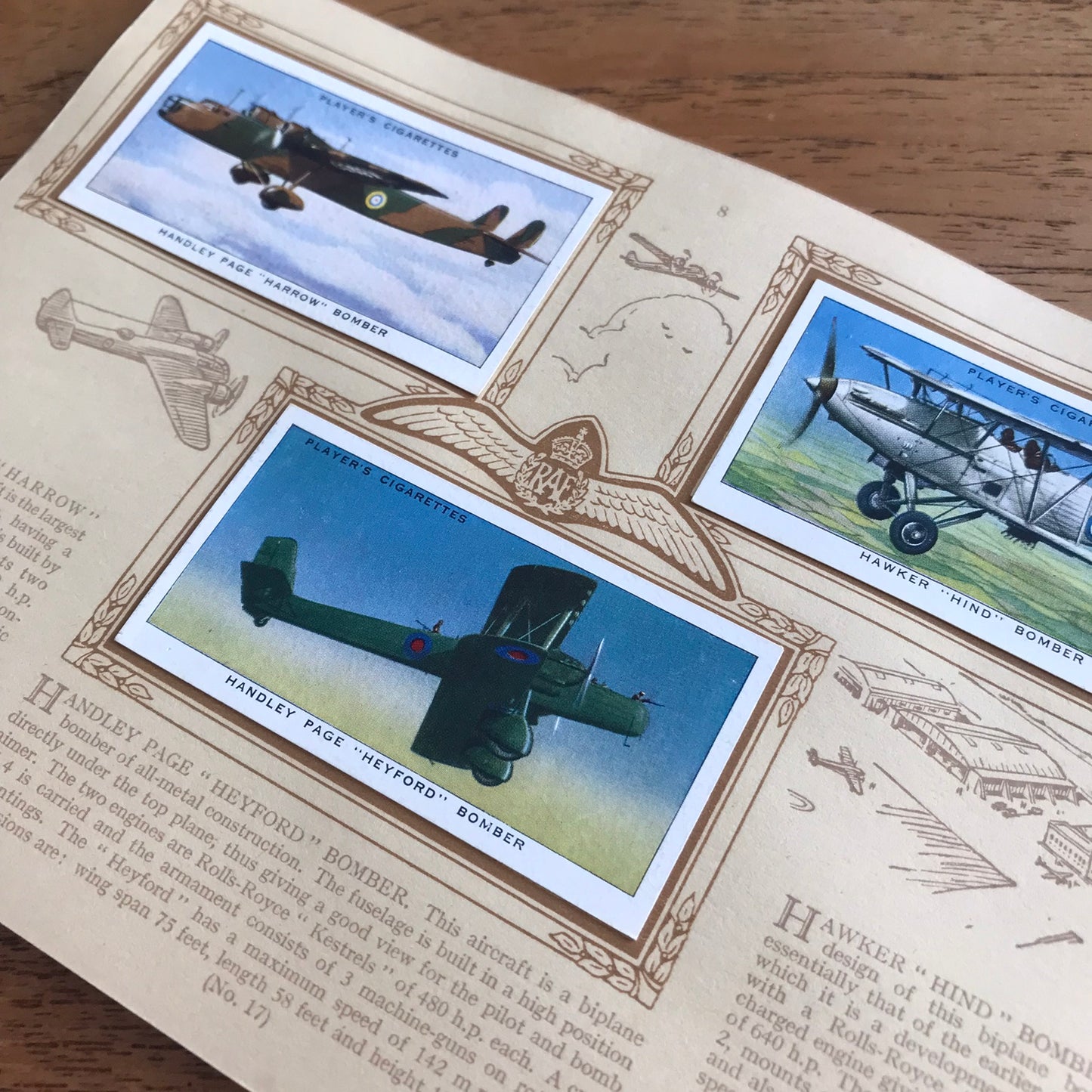 John Player & Sons Aircraft of the Royal Air Force 1938 Full Complete Book / Album. Cigarette cards.