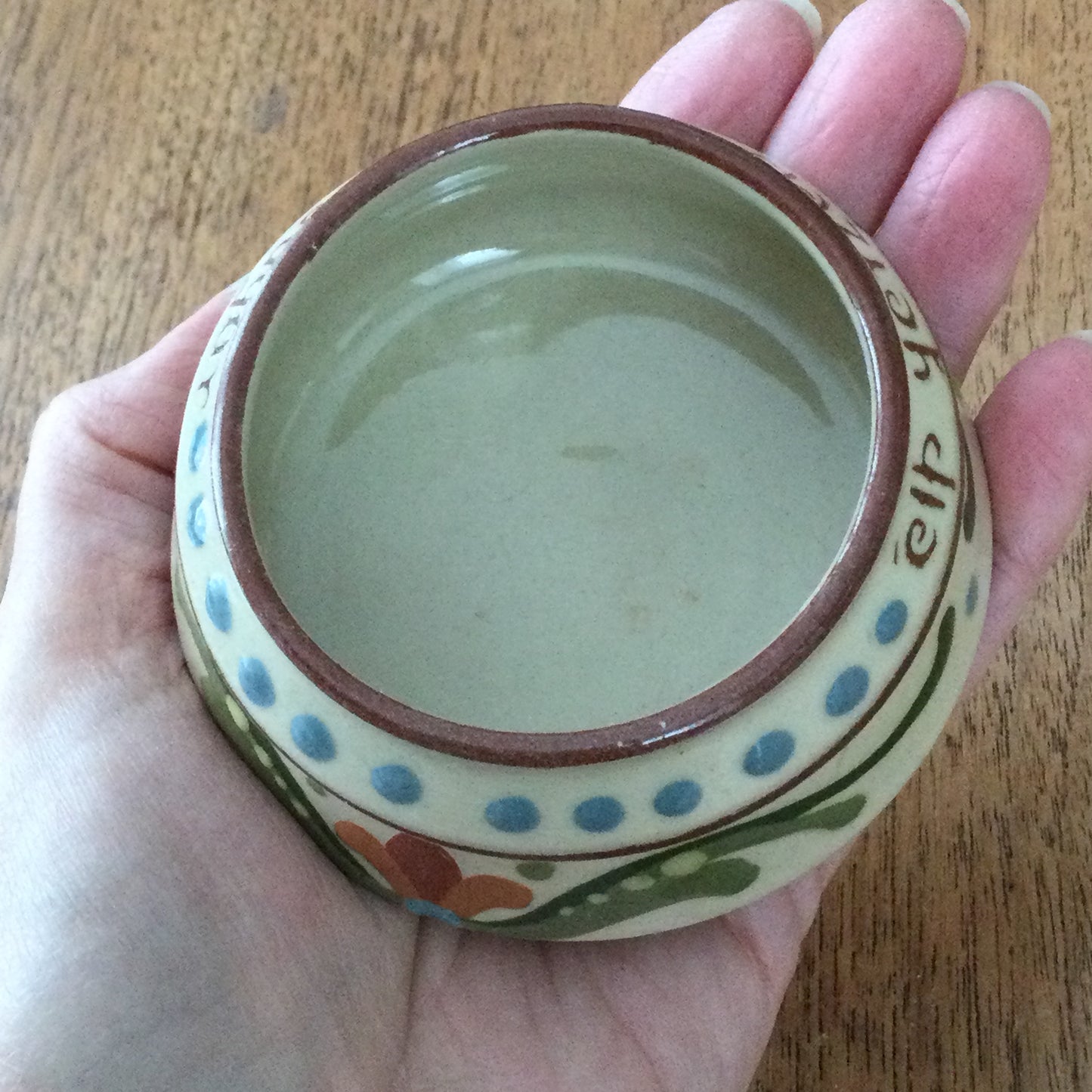 Longpark Torquay Devon pottery rustic open sugar bowl. Motto ware. Scandy Art Nouveau design.