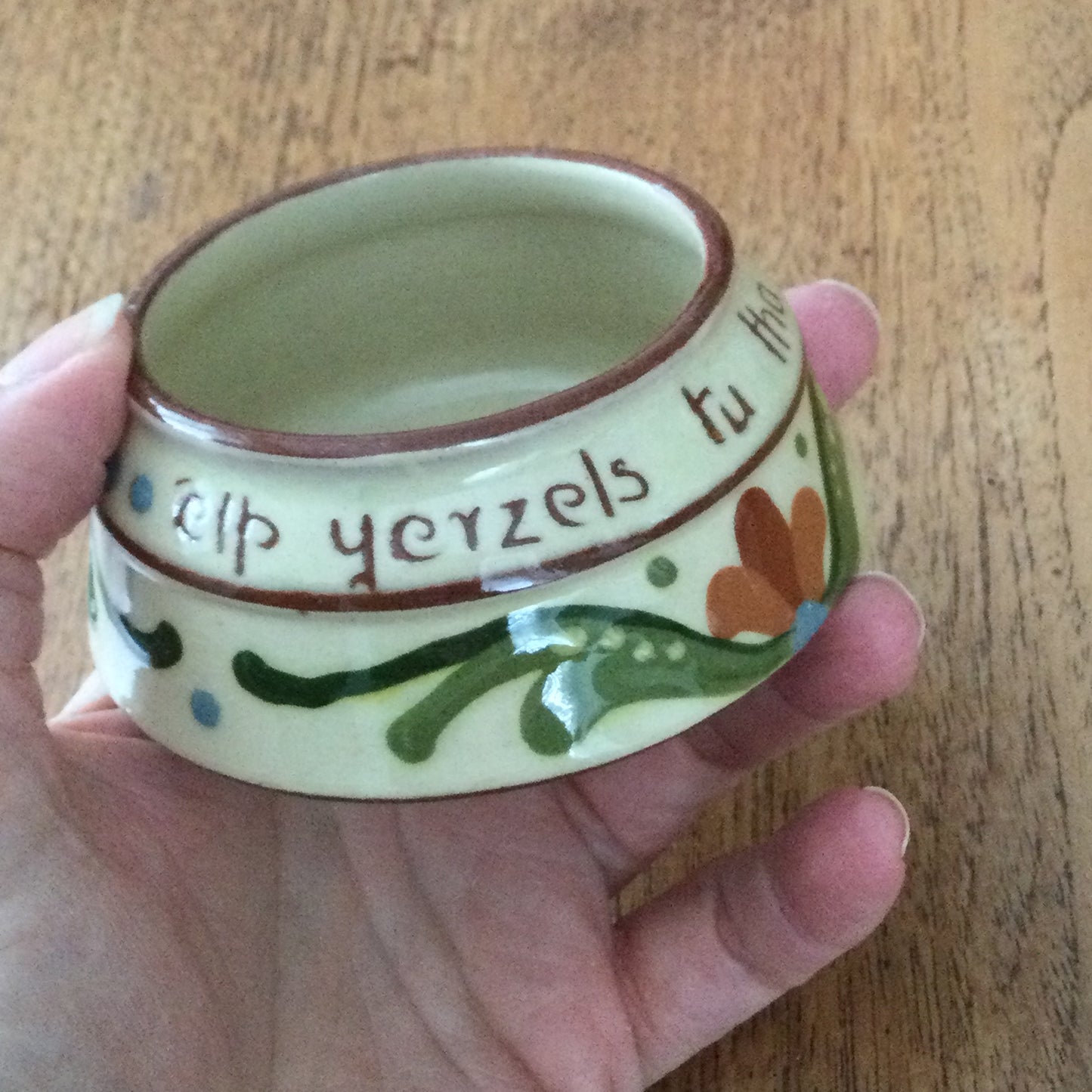 Longpark Torquay Devon pottery rustic open sugar bowl. Motto ware. Scandy Art Nouveau design.